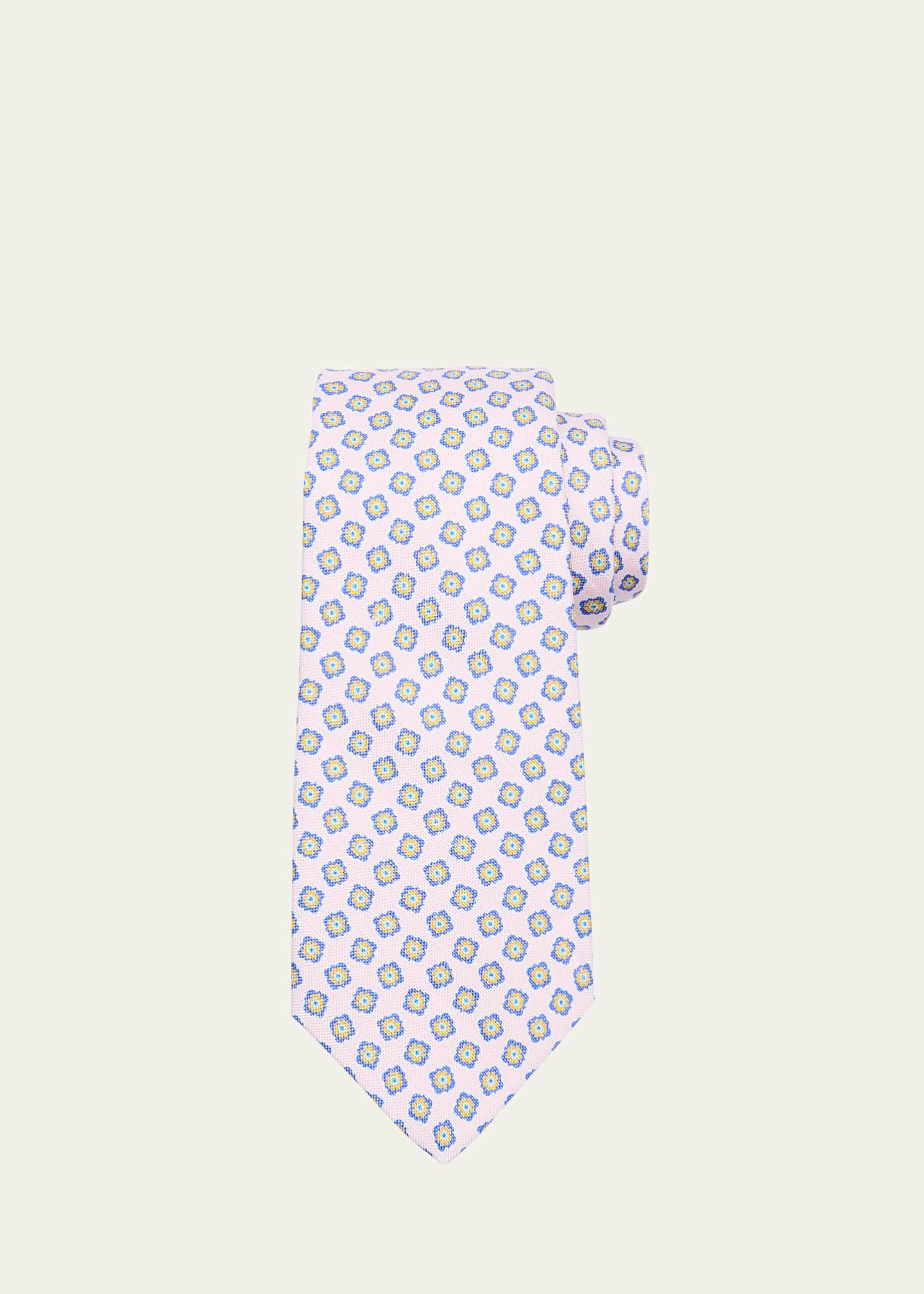 Kiton Men's Square Flowers Silk and Linen Tie