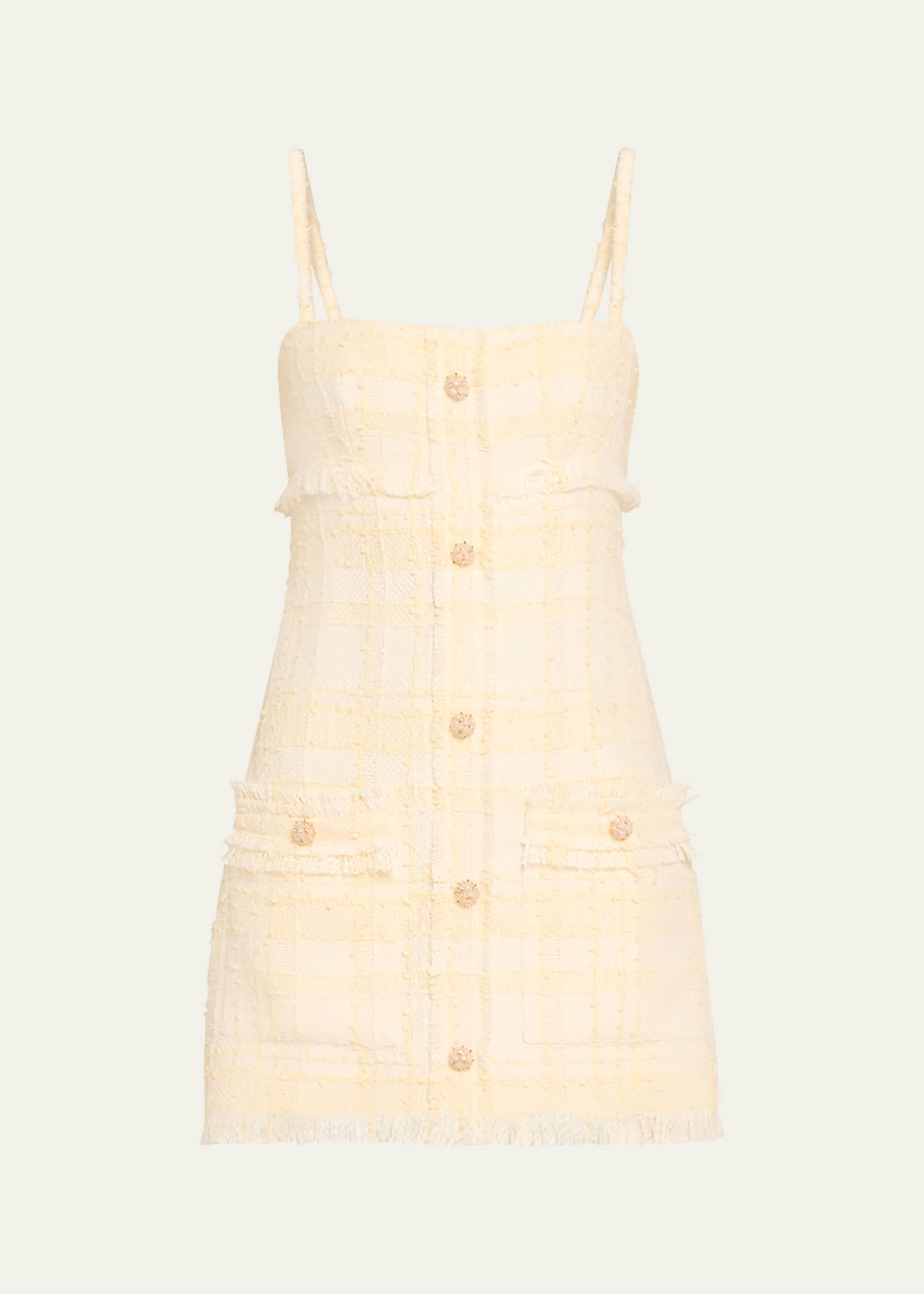 Michel Button-Front Sleeveless Tweed Mini Dress
