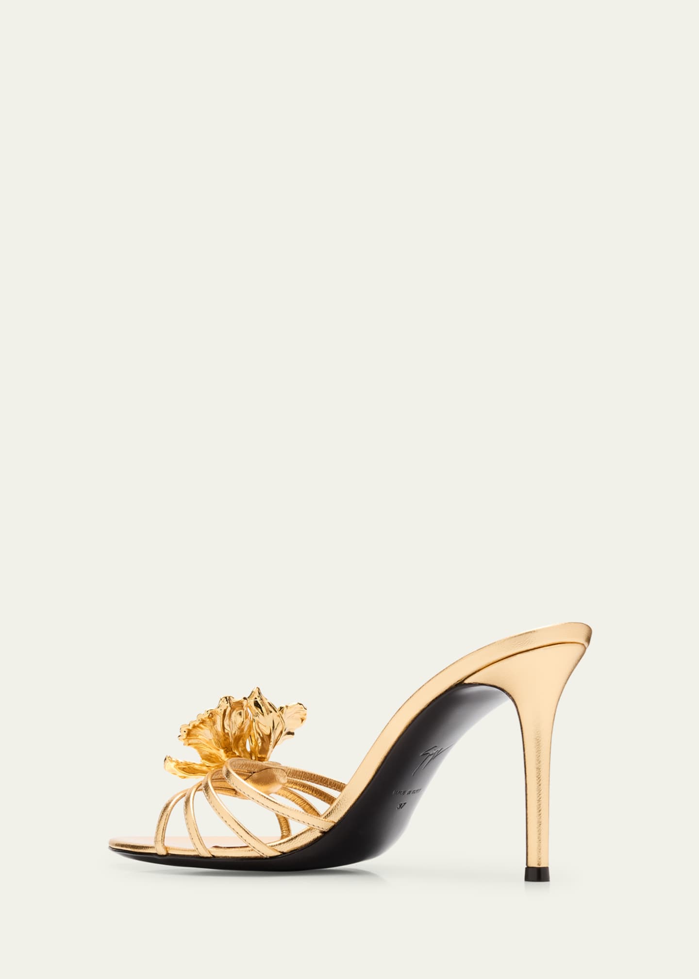 Giuseppe Zanotti Metallic Floral Stiletto Slide Sandals Image 2 of 4