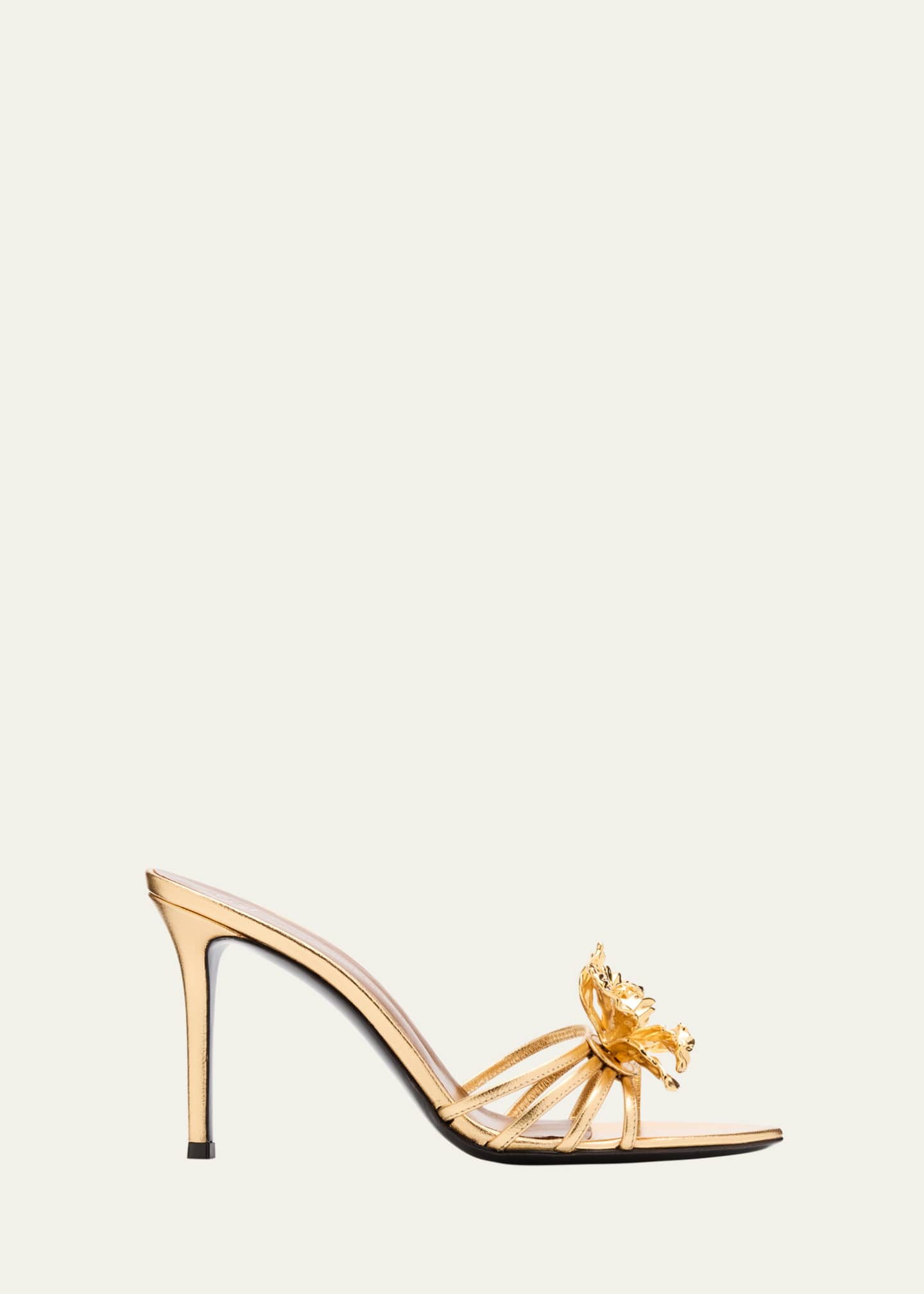 Giuseppe Zanotti Metallic Floral Stiletto Slide Sandals Image 1 of 4