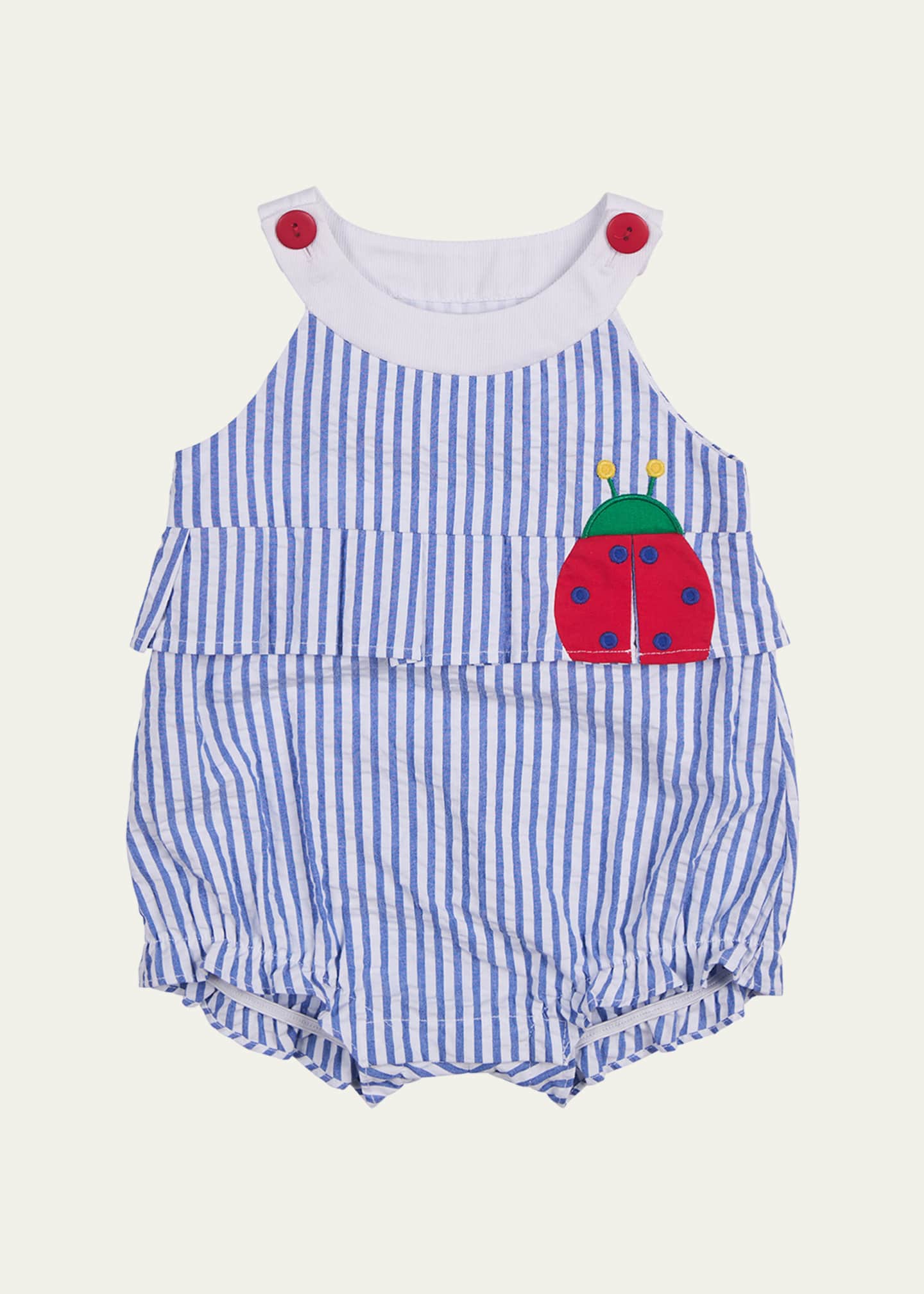 Florence Eiseman Girl's Ladybug Cotton Stripe Seersucker Romper, Size 6M-24M Image 1 of 2