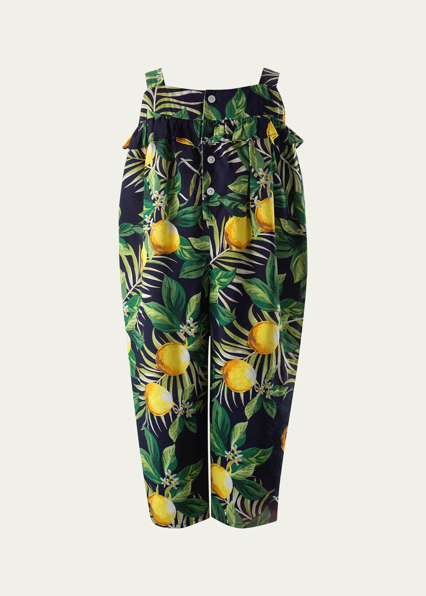 Rachel Riley Girl's Lemon-Print Ruffle Jumpsuit, Size 2-14 Image 2 of 2