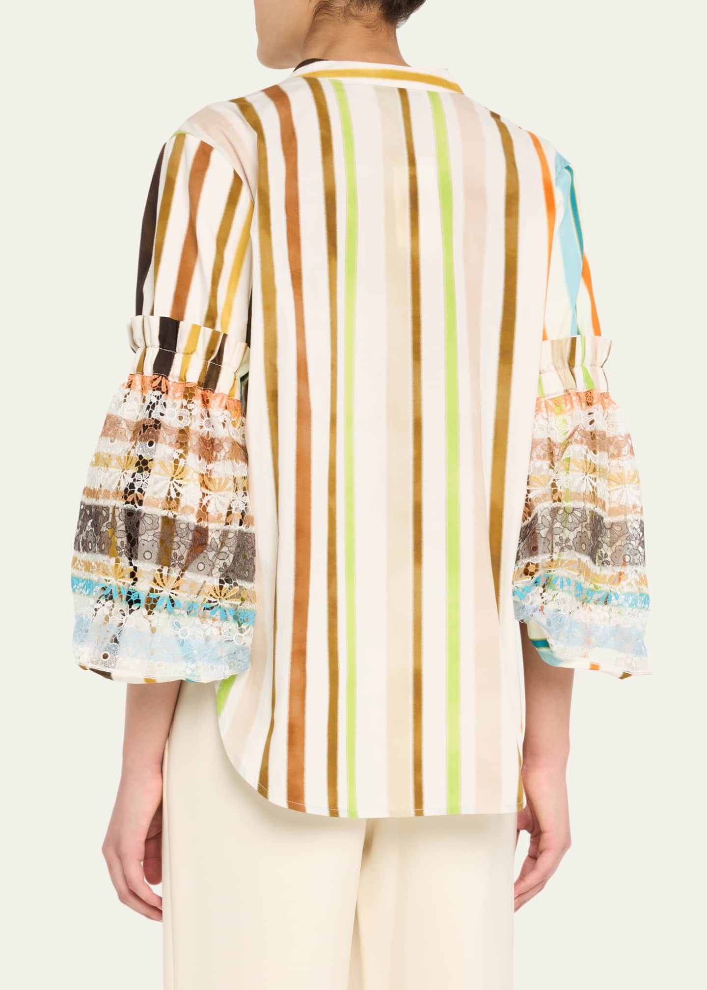 Silvia Tcherassi Nuru Striped Eyelet Puff-Sleeve Blouse Image 3 of 5