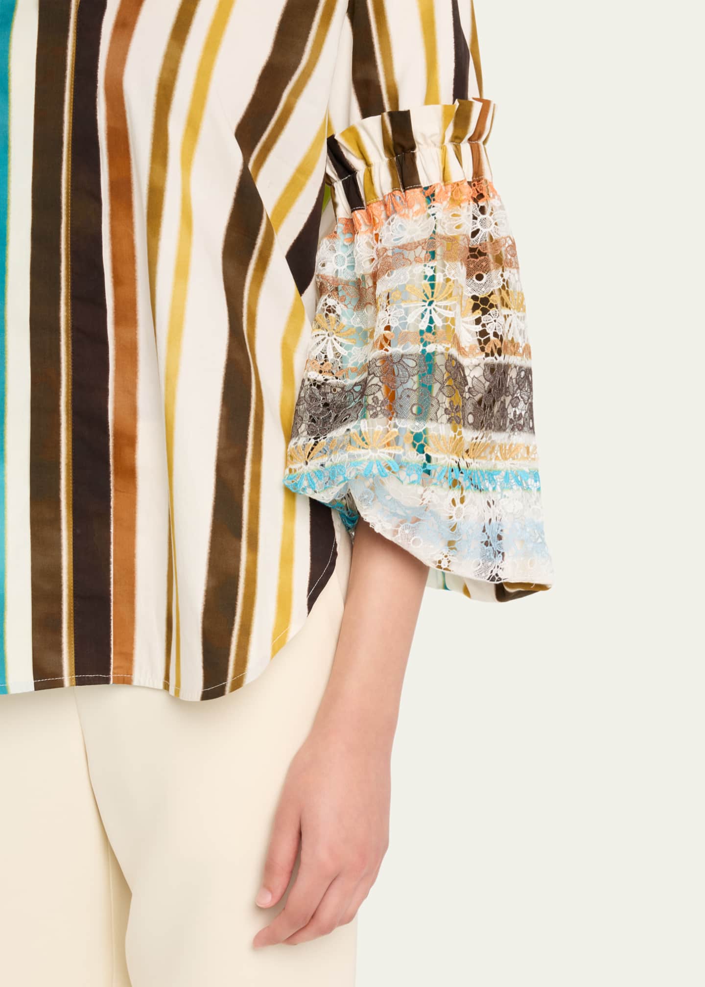 Silvia Tcherassi Nuru Striped Eyelet Puff-Sleeve Blouse Image 5 of 5