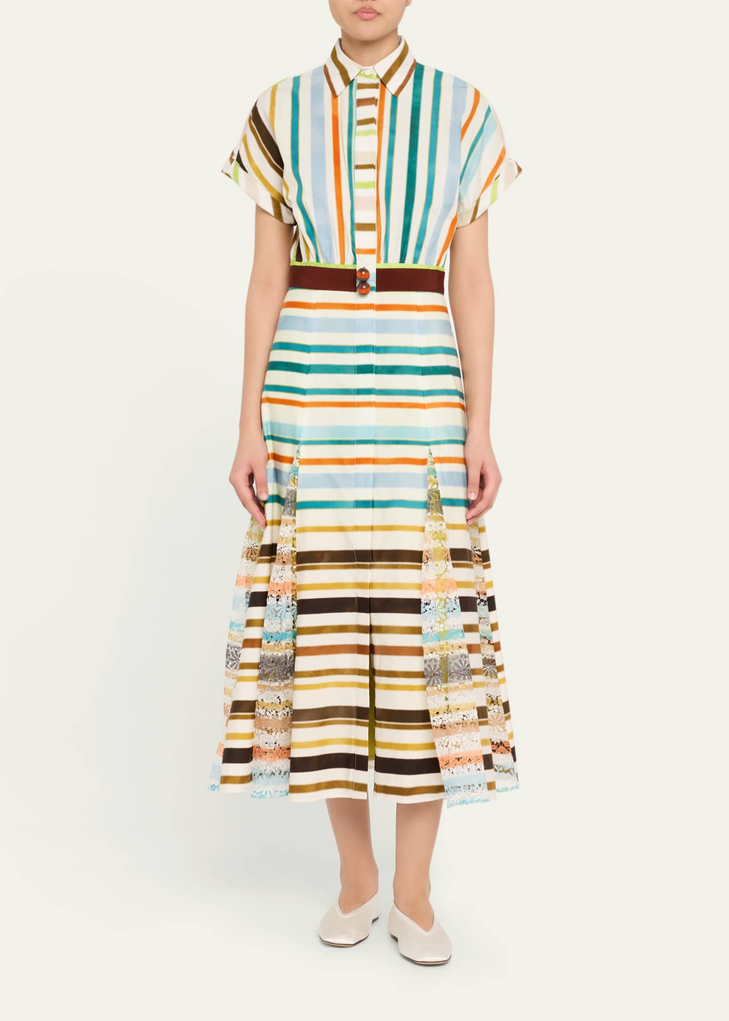 Silvia Tcherassi Odila Striped Godet Midi Shirtdress Image 2 of 5