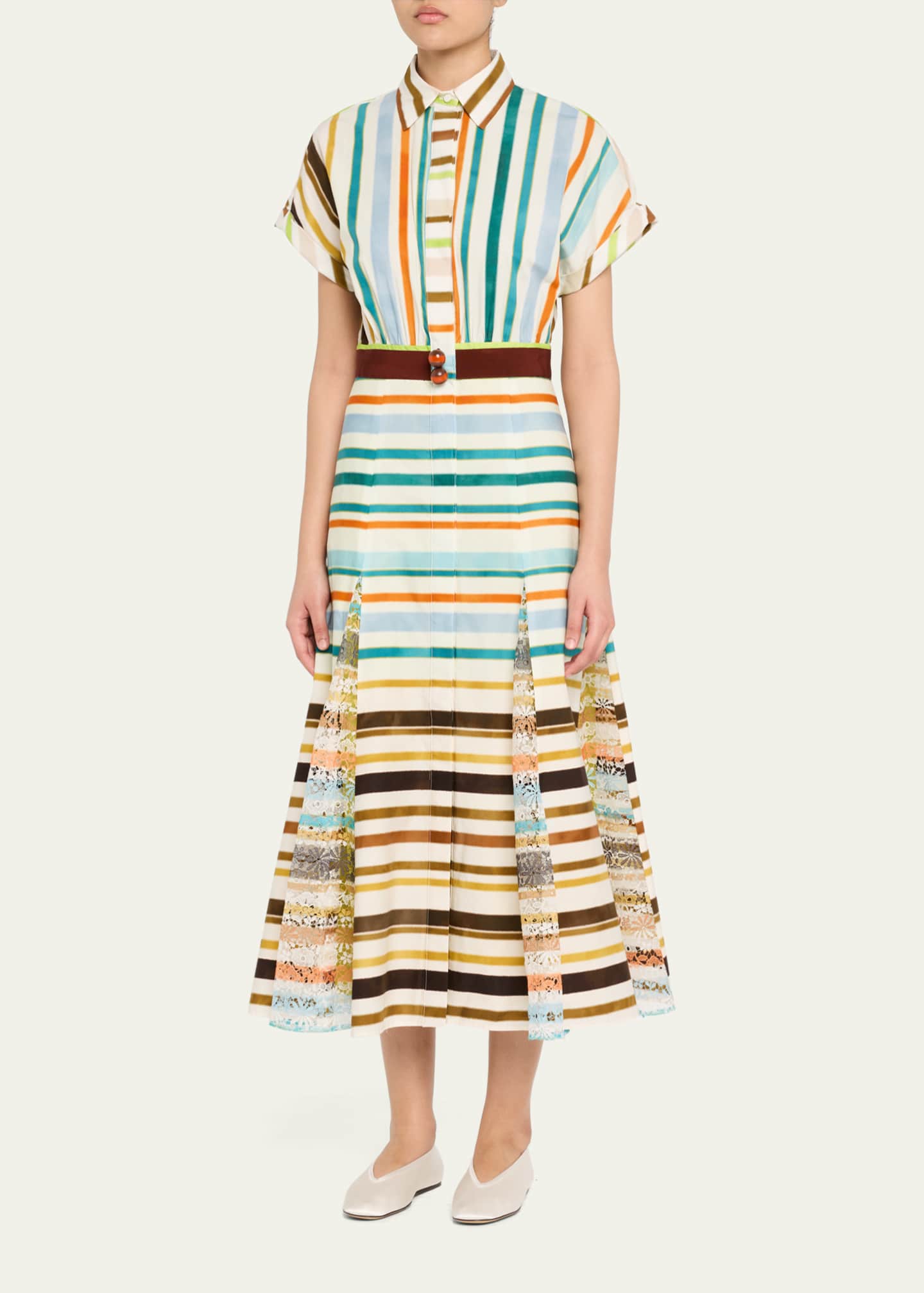 Silvia Tcherassi Odila Striped Godet Midi Shirtdress Image 4 of 5