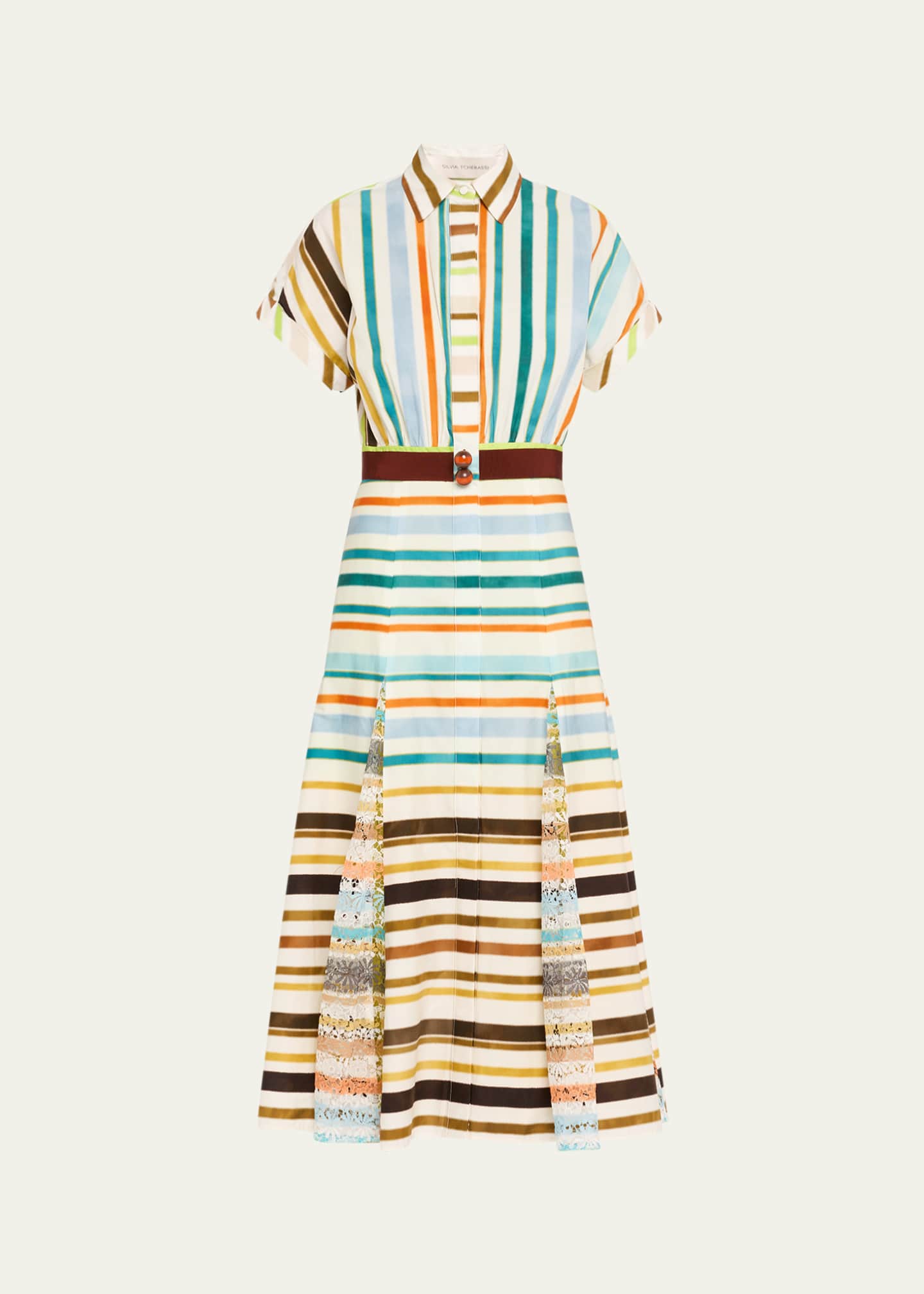 Silvia Tcherassi Odila Striped Godet Midi Shirtdress Image 1 of 5
