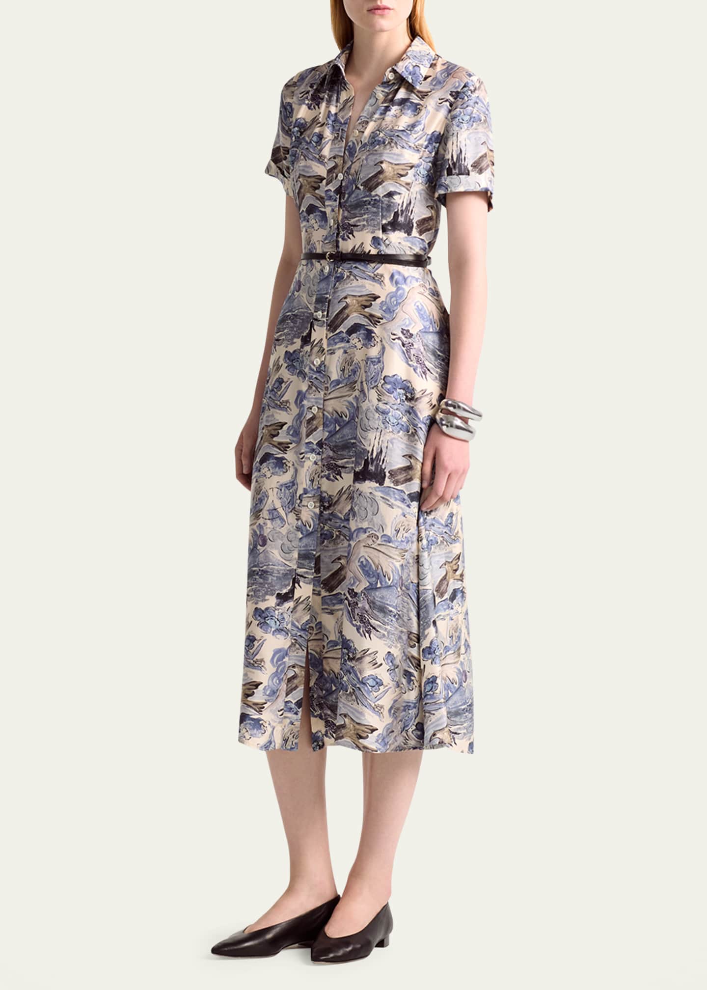 Altuzarra Kiera Short-Sleeve Midi Silk Shirtdress Image 2 of 4