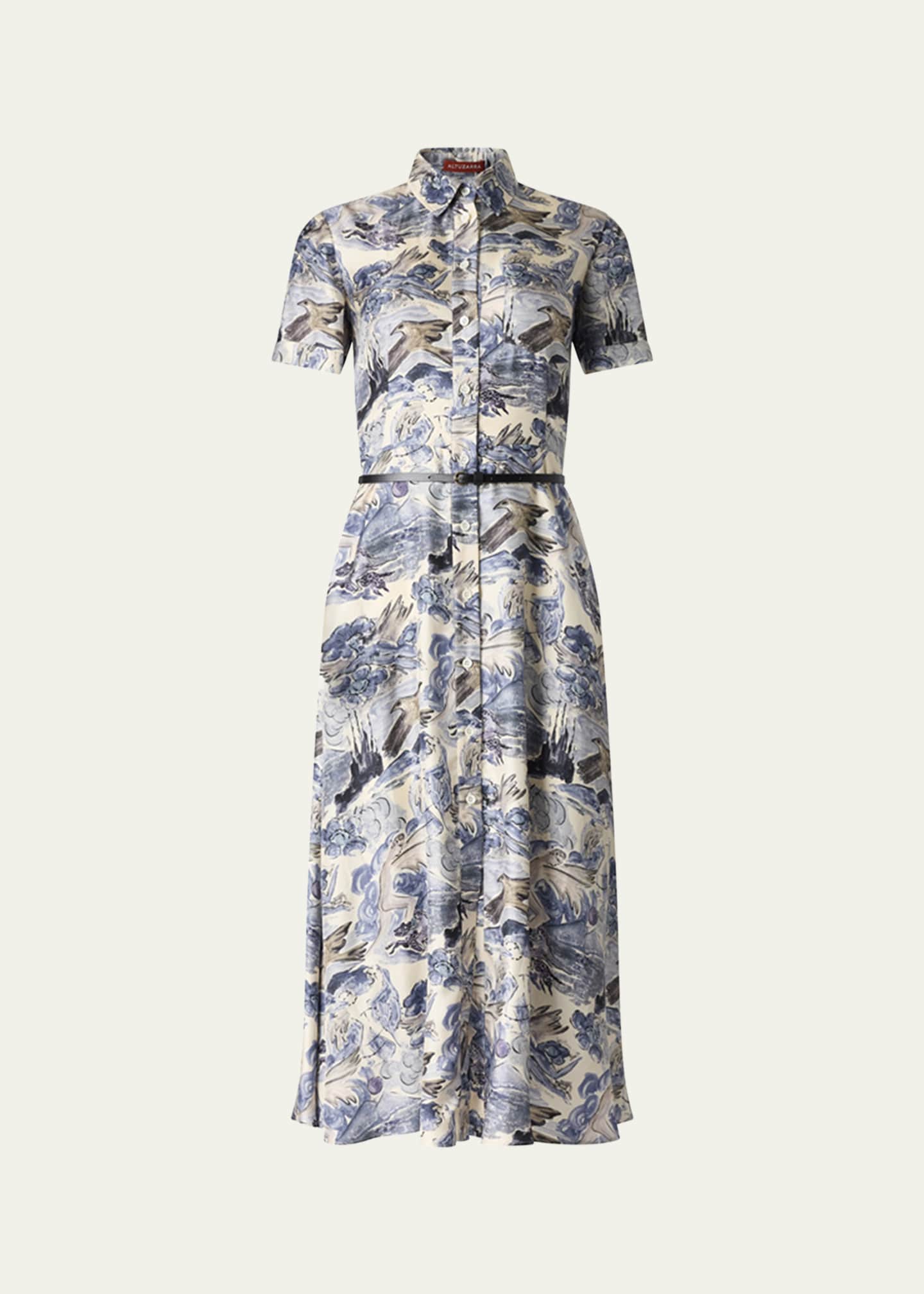 Altuzarra Kiera Short-Sleeve Midi Silk Shirtdress Image 1 of 4