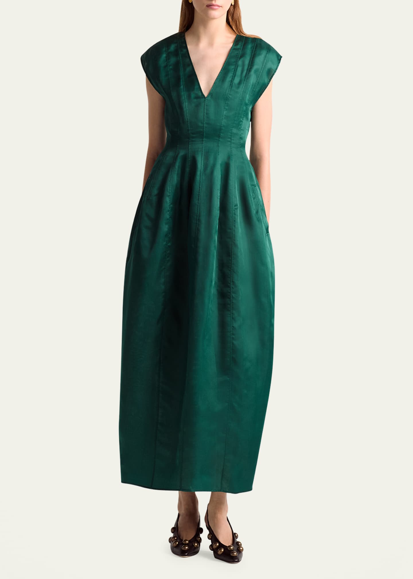 Altuzarra Bichette Paneled Cap-Sleeve Midi Dress Image 2 of 5