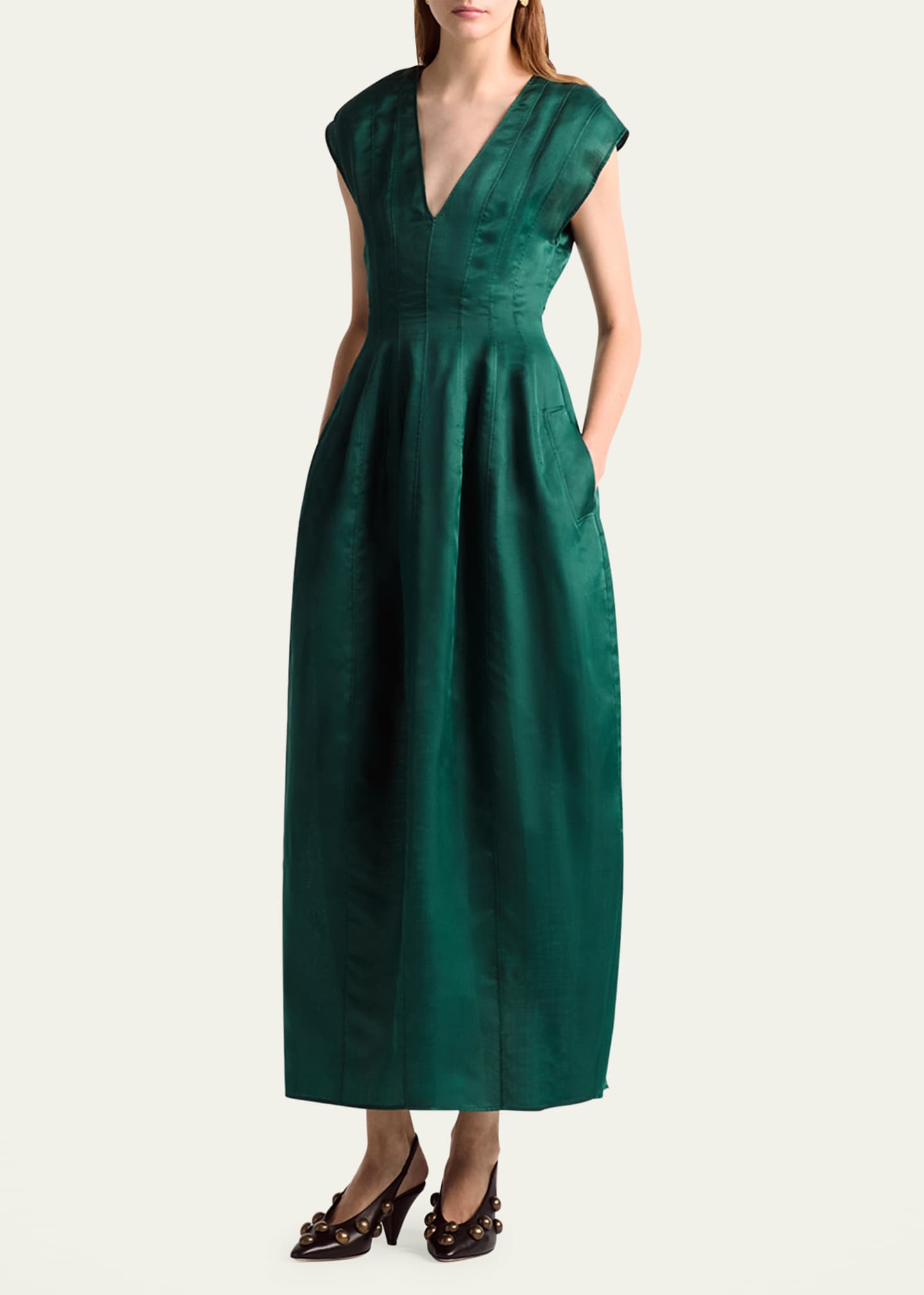 Altuzarra Bichette Paneled Cap-Sleeve Midi Dress Image 4 of 5