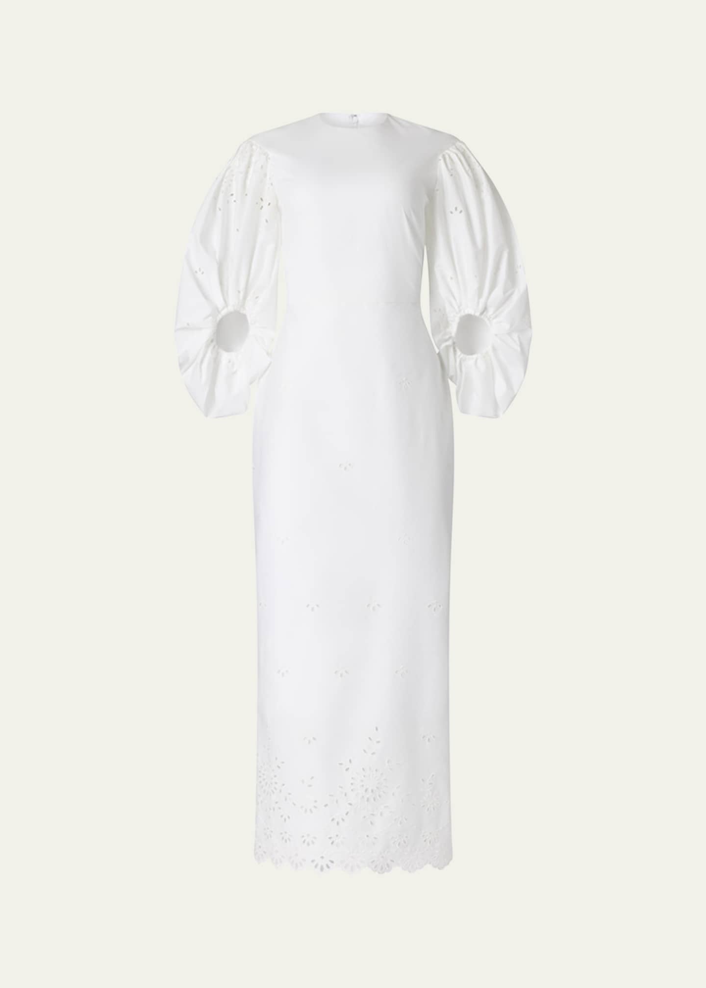 Danielle Eyelet Embroidered Puff-Sleeve Maxi Dress