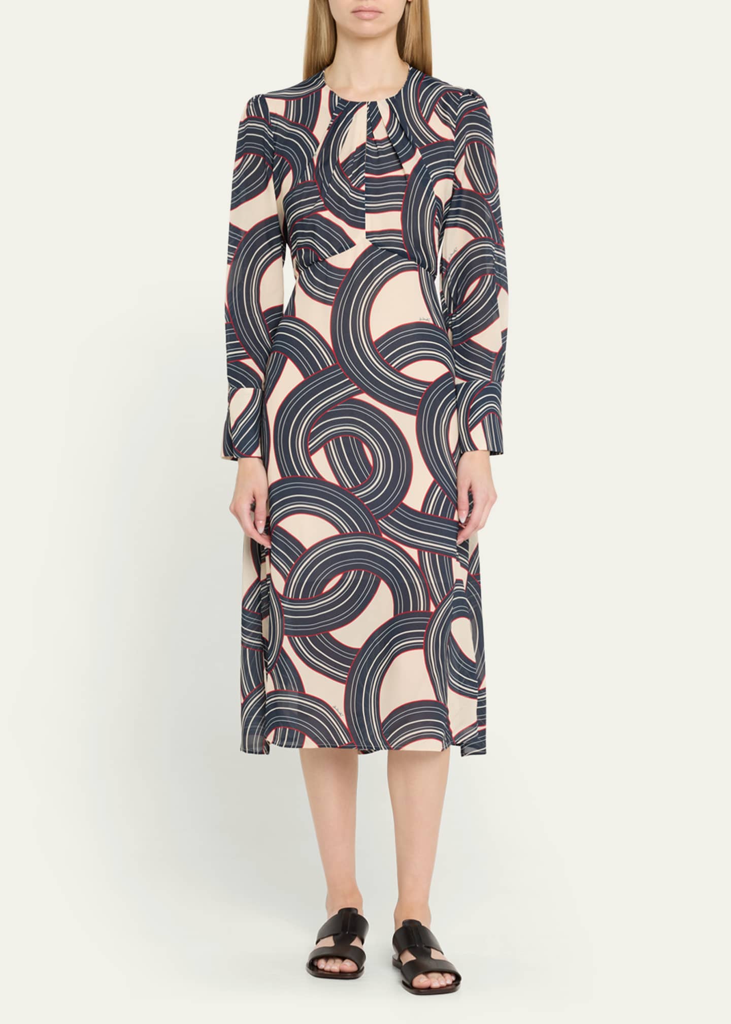 Eve Abstract Long Sleeve Midi Dress - Thumbnail 2