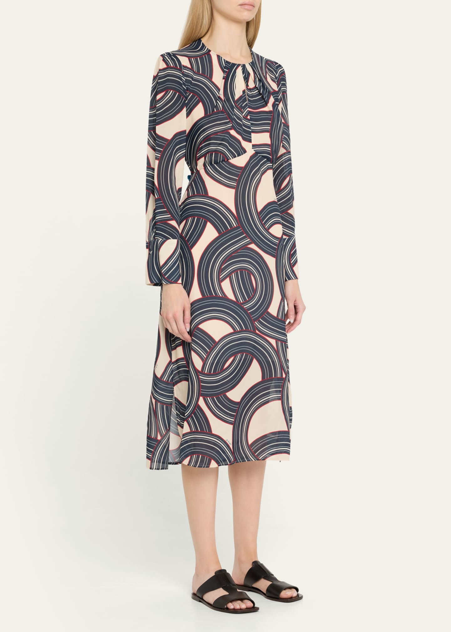 Eve Abstract Long Sleeve Midi Dress - Thumbnail 4