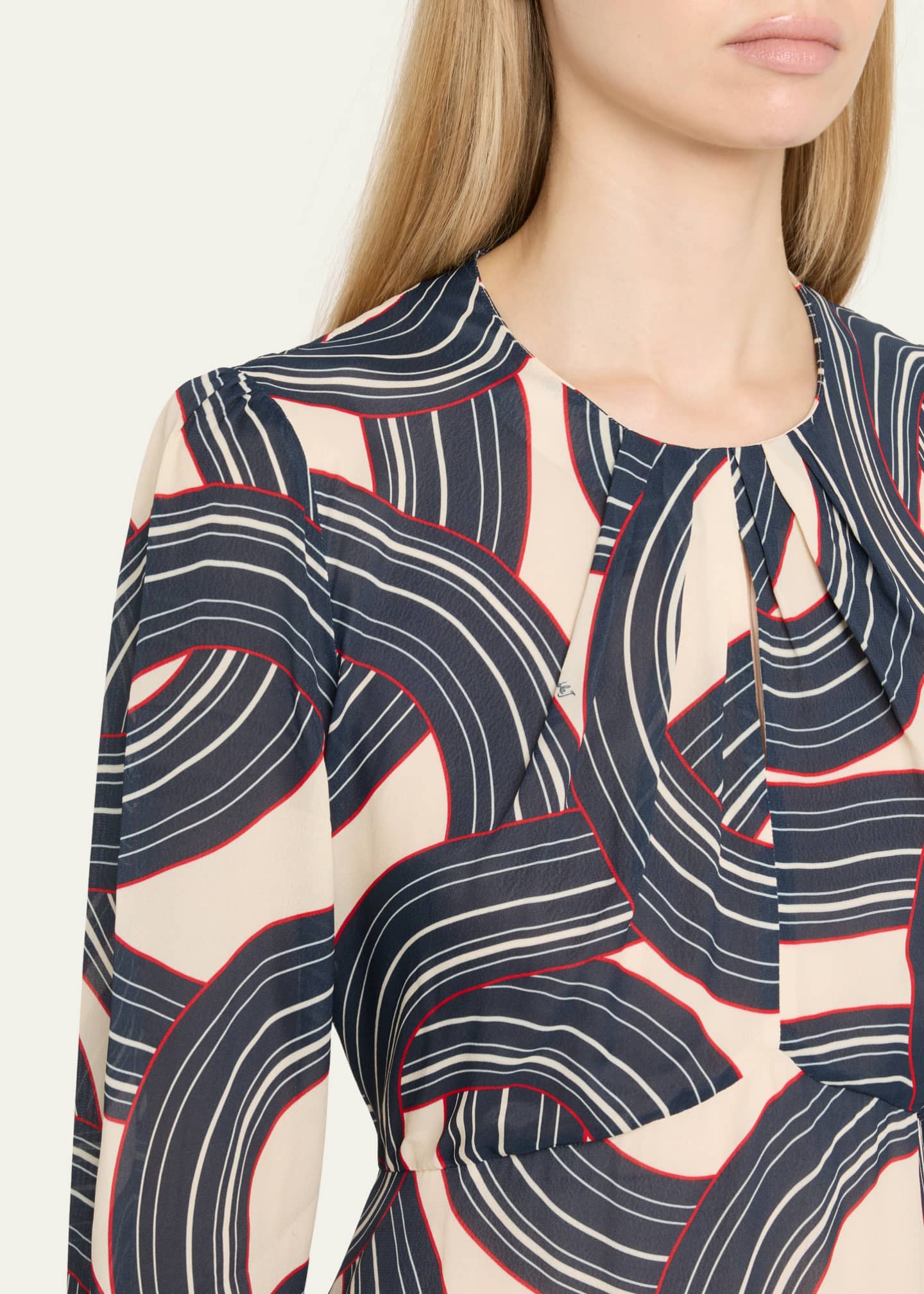Eve Abstract Long Sleeve Midi Dress - Thumbnail 5