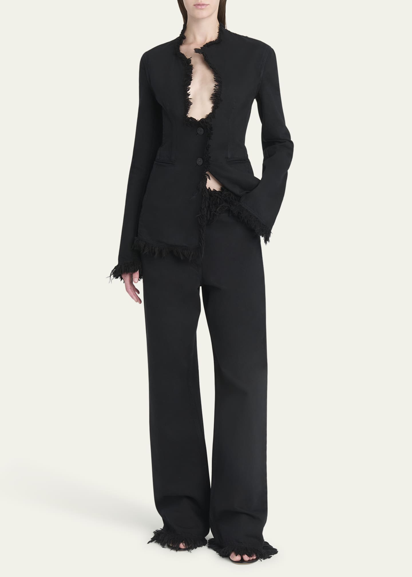 Ferragamo Frayed High-Rise Straight-Leg Pants Image 2 of 5