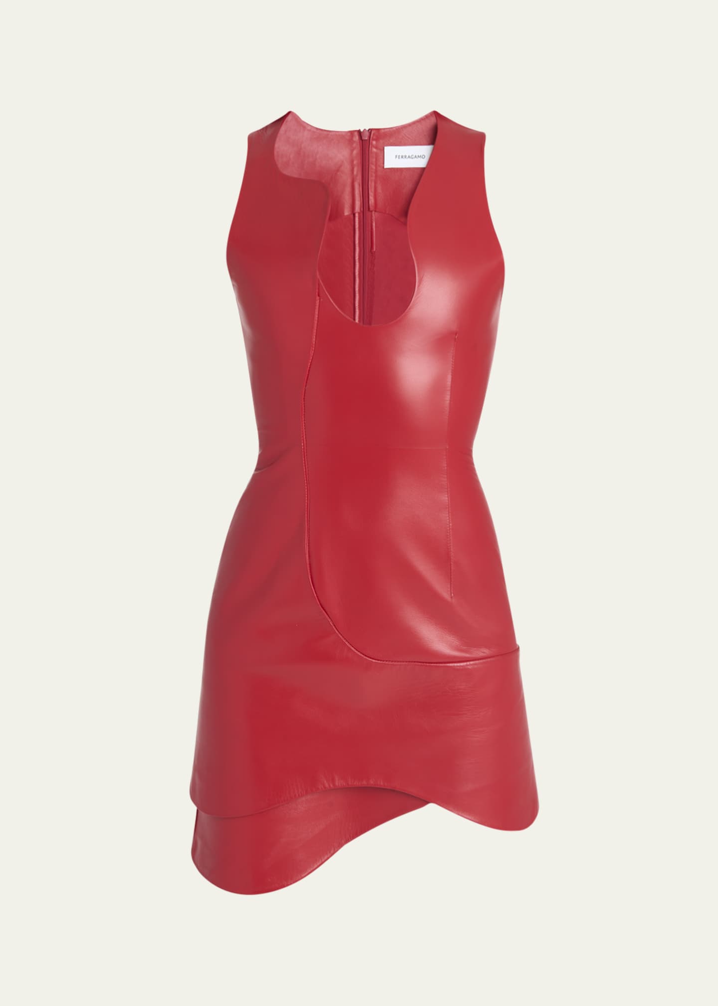 Ferragamo Plunge Sleeveless Leather Mini Dress Image 1 of 5