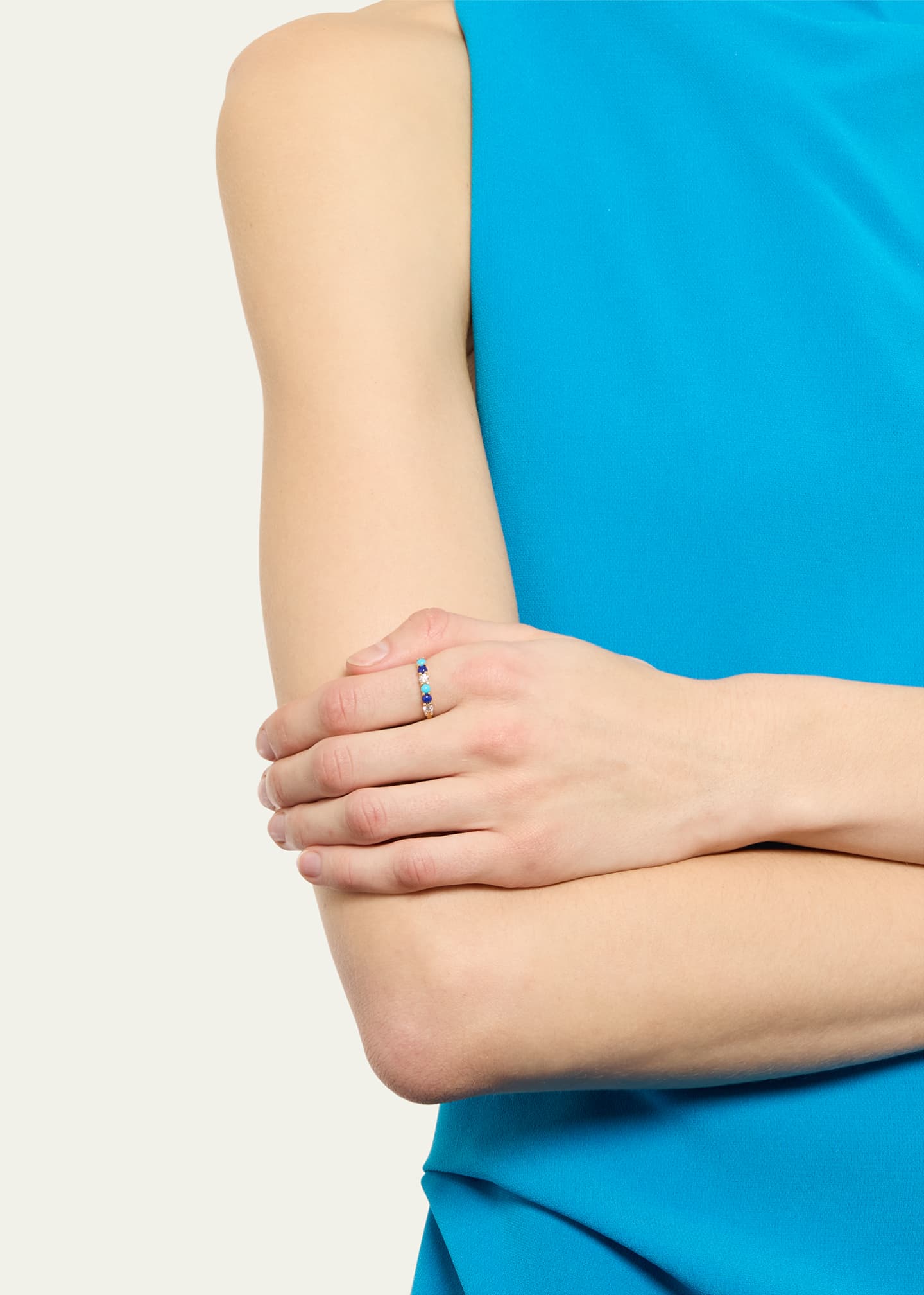 Jennifer Meyer 18K Yellow Gold Four-Prong Ring with Diamonds, Lapis and Turquoise Image 2 of 4