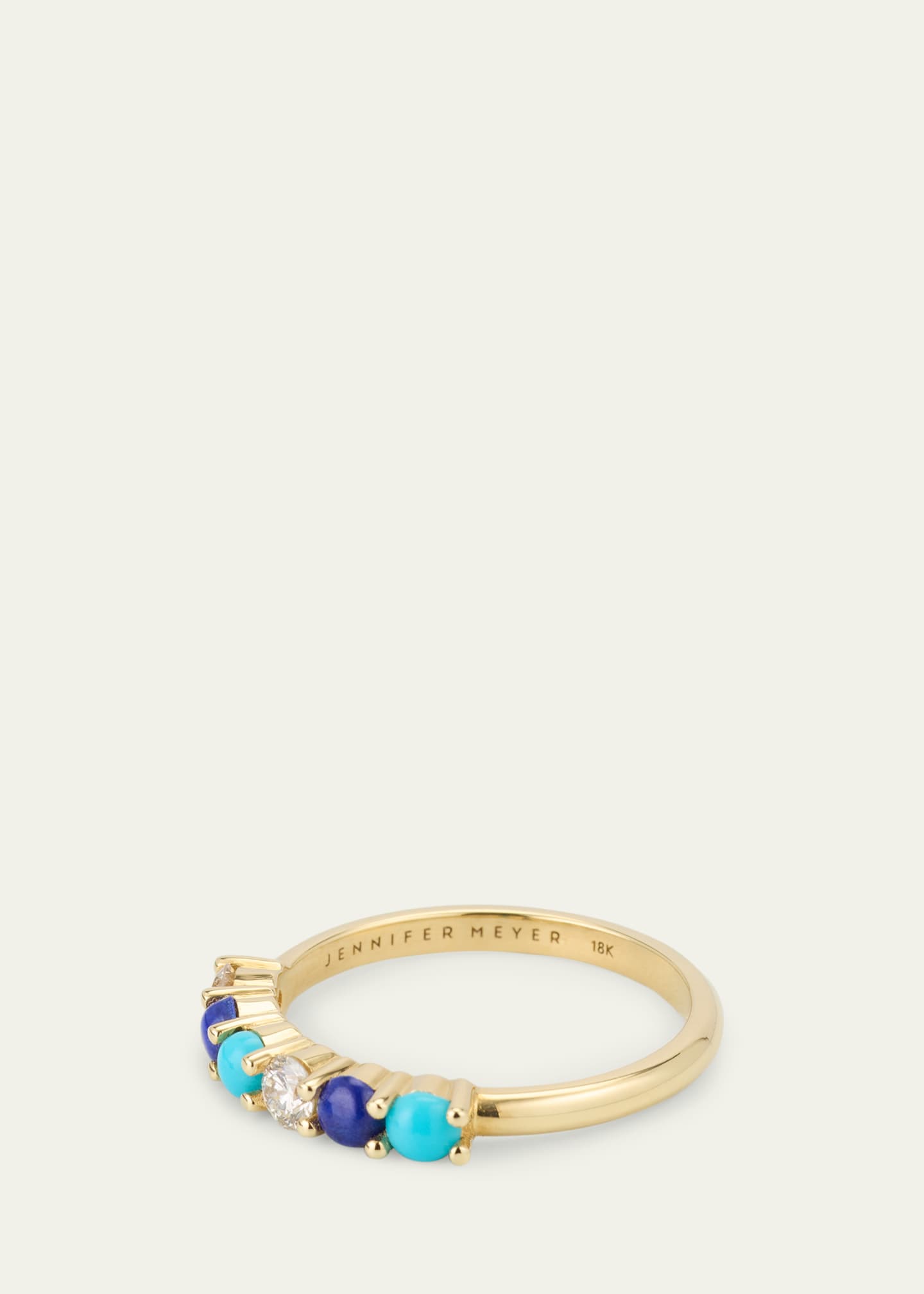 Jennifer Meyer 18K Yellow Gold Four-Prong Ring with Diamonds, Lapis and Turquoise Image 3 of 4