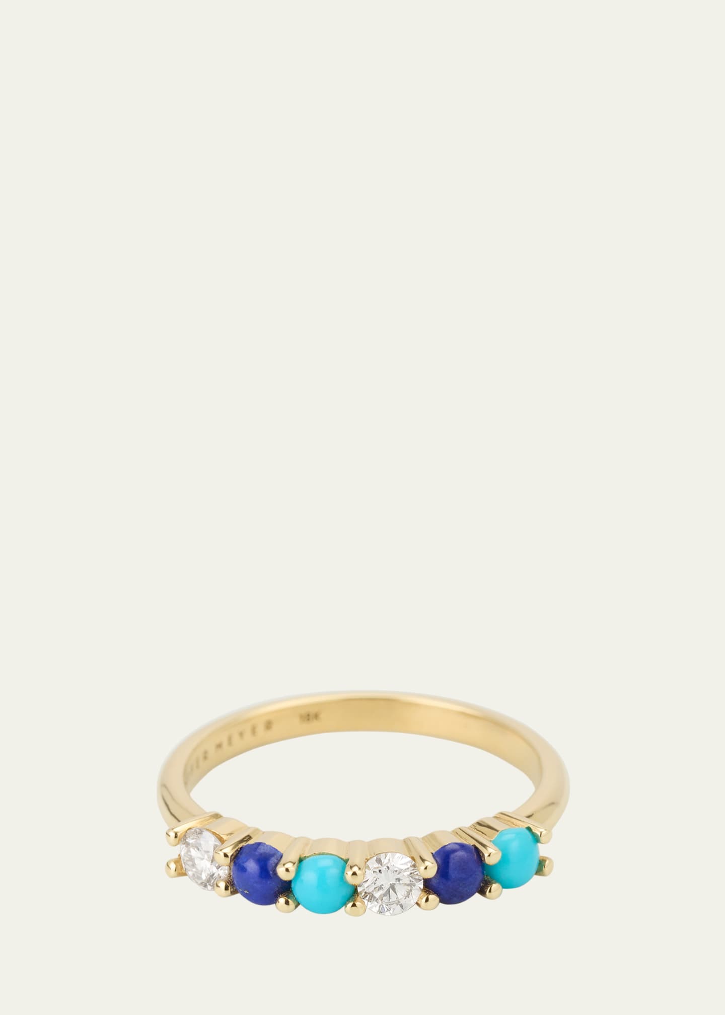 Jennifer Meyer 18K Yellow Gold Four-Prong Ring with Diamonds, Lapis and Turquoise Image 1 of 4