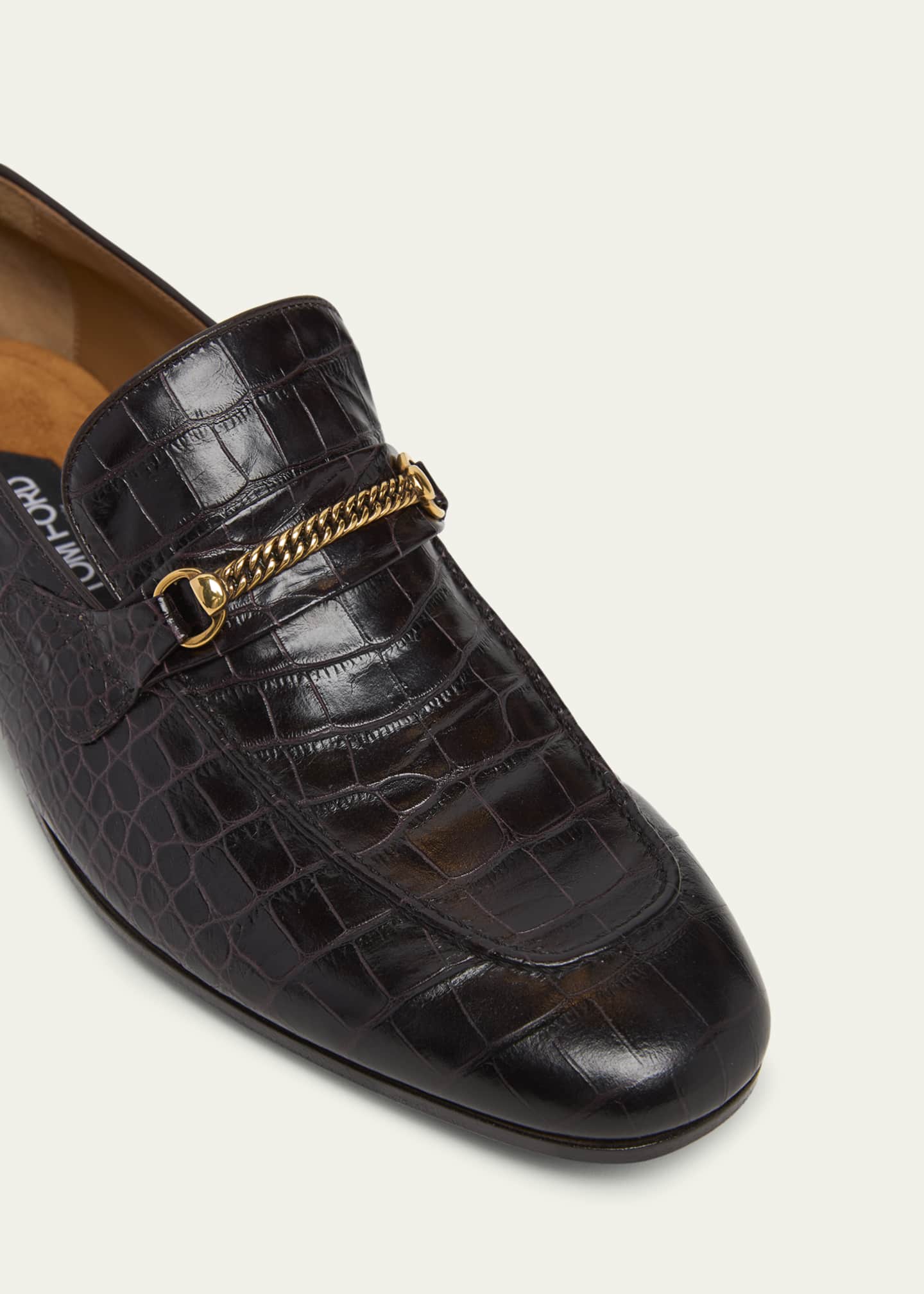 TOM FORD Men's Gigi Croc-Effect Leather Chain Loafers Image 5 of 5
