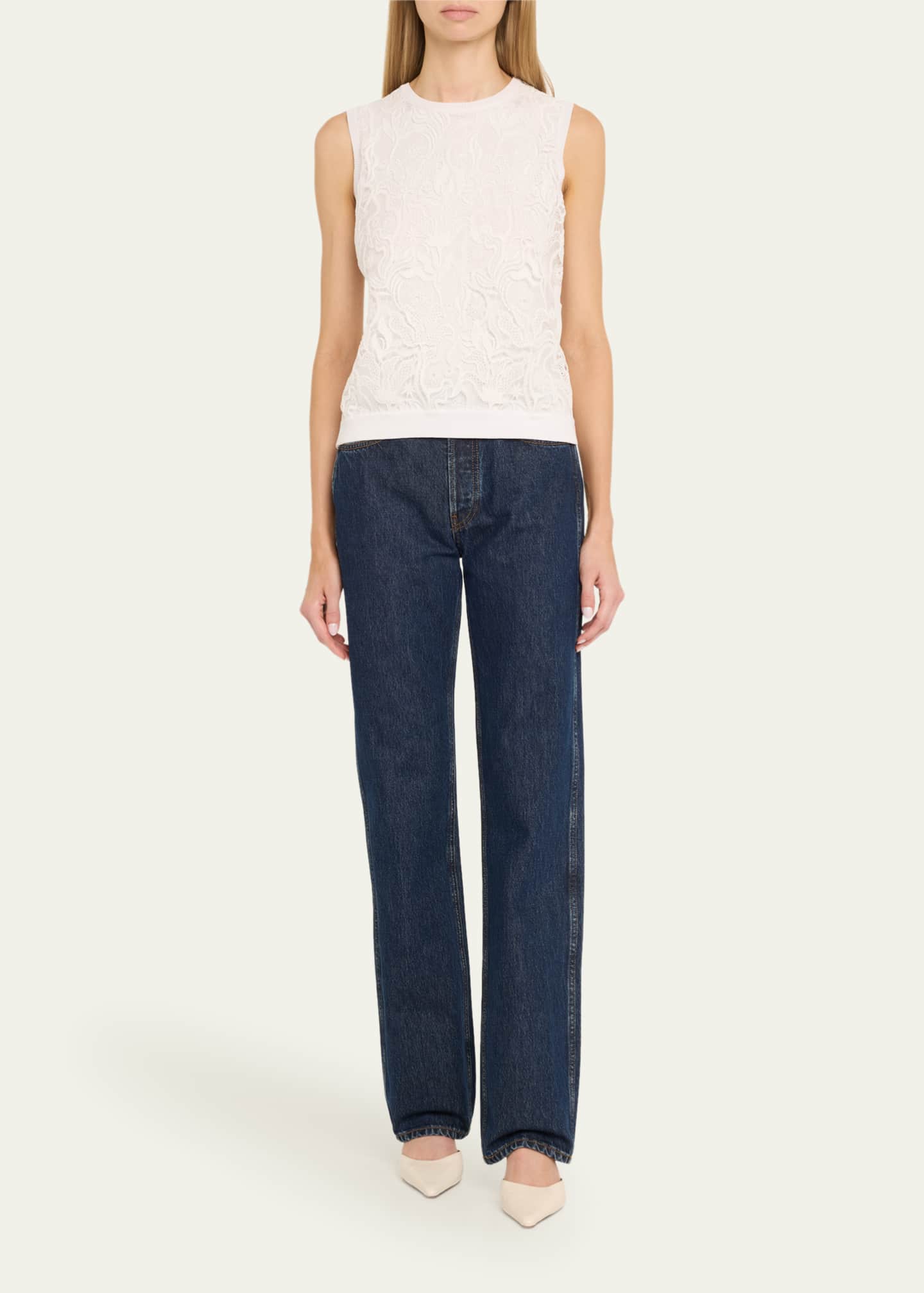 Oscar de la Renta Bellflower Guipure Inset Knit Tank Top Image 2 of 5