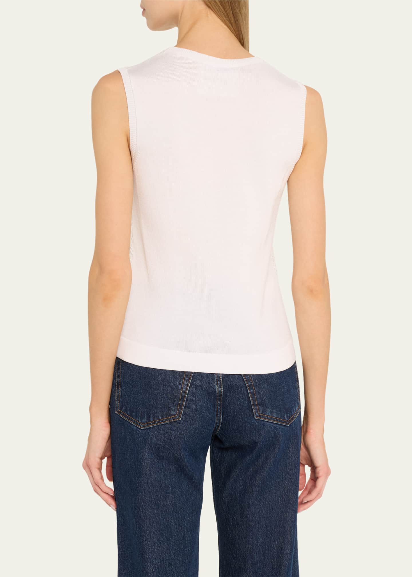 Oscar de la Renta Bellflower Guipure Inset Knit Tank Top Image 3 of 5