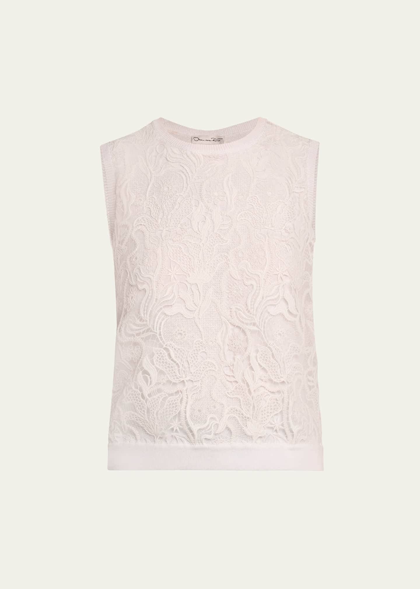 Oscar de la Renta Bellflower Guipure Inset Knit Tank Top Image 1 of 5