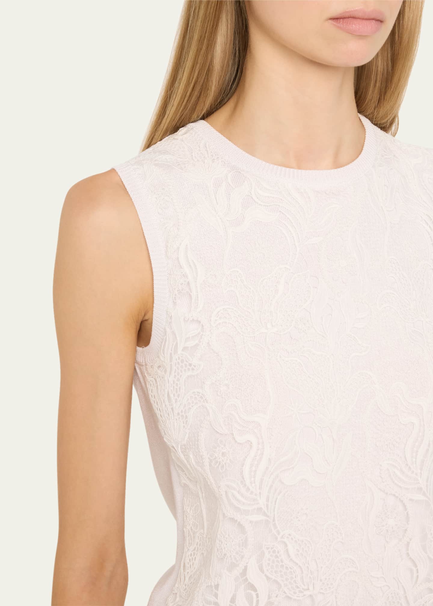 Oscar de la Renta Bellflower Guipure Inset Knit Tank Top Image 5 of 5