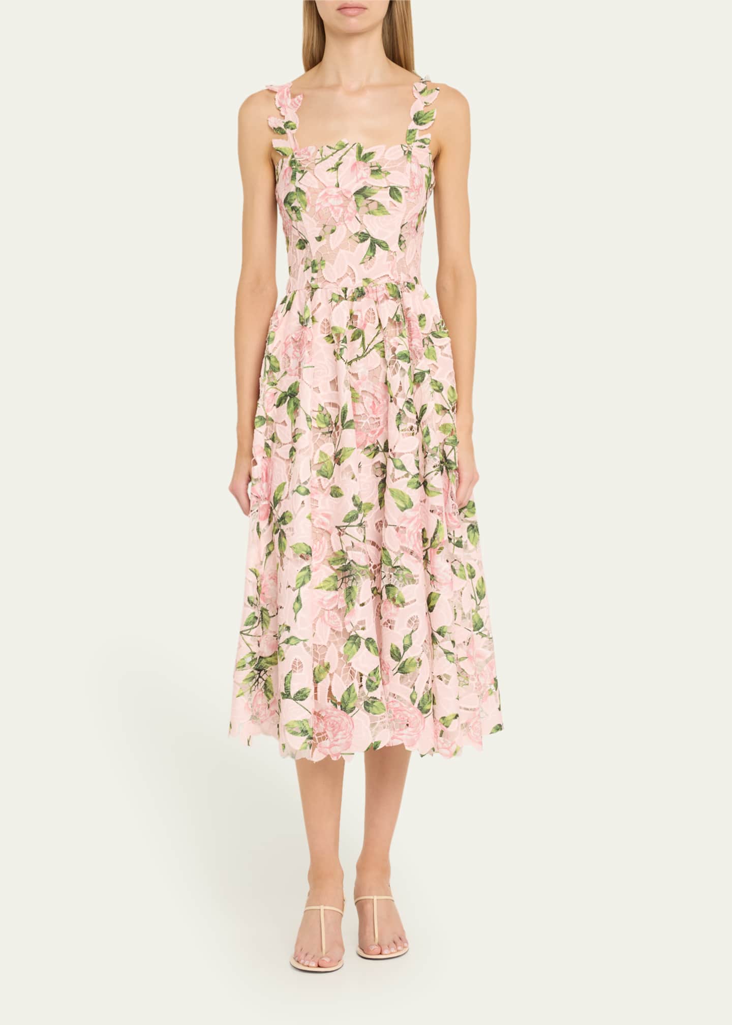 Oscar de la Renta Printed Garden Rose Guipure Sleeveless Midi Dress Image 2 of 5