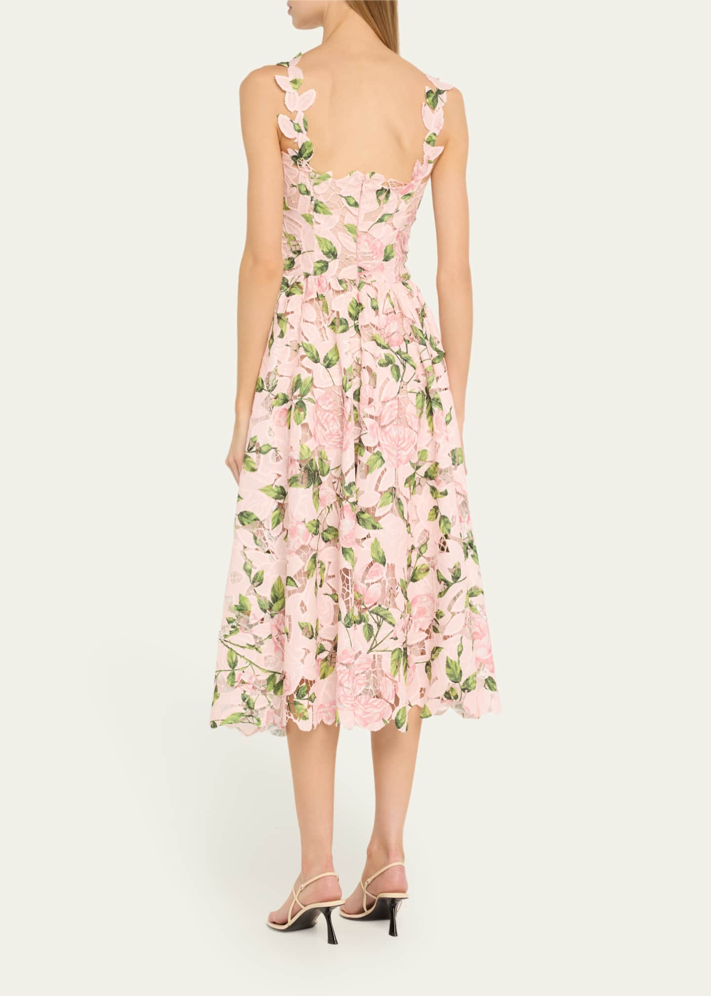 Oscar de la Renta Printed Garden Rose Guipure Sleeveless Midi Dress Image 3 of 5