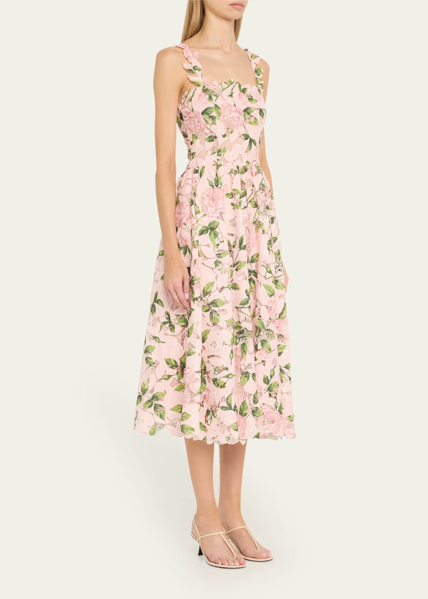 Oscar de la Renta Printed Garden Rose Guipure Sleeveless Midi Dress Image 4 of 5