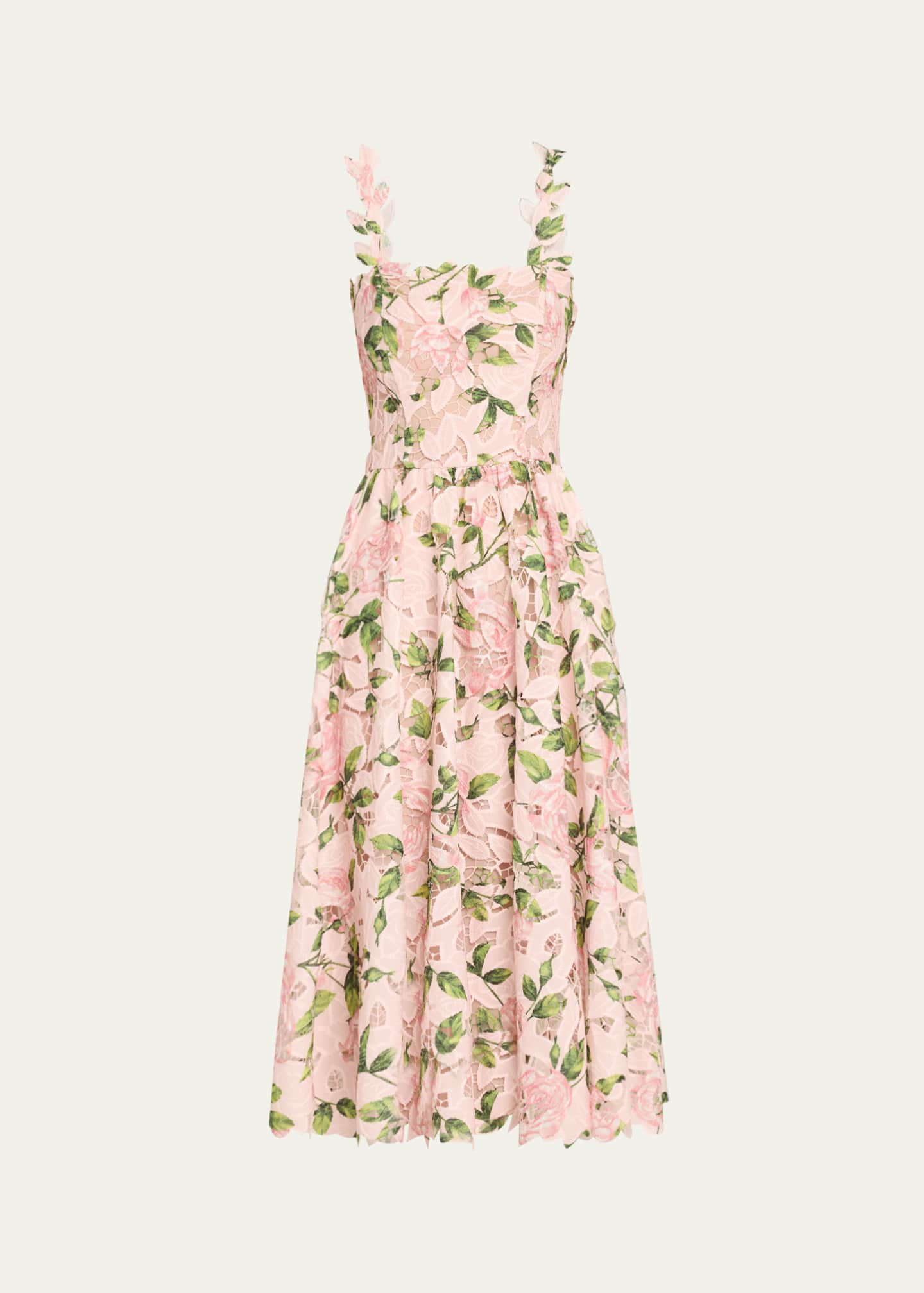 Oscar de la Renta Printed Garden Rose Guipure Sleeveless Midi Dress Image 1 of 5