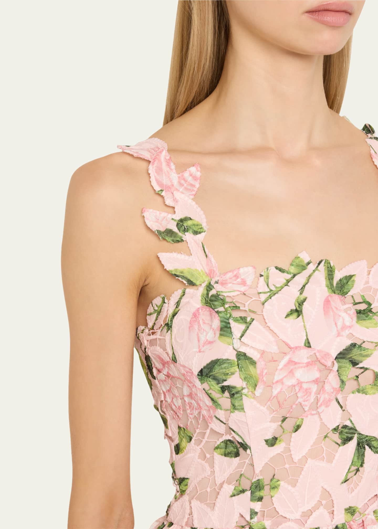 Oscar de la Renta Printed Garden Rose Guipure Sleeveless Midi Dress Image 5 of 5