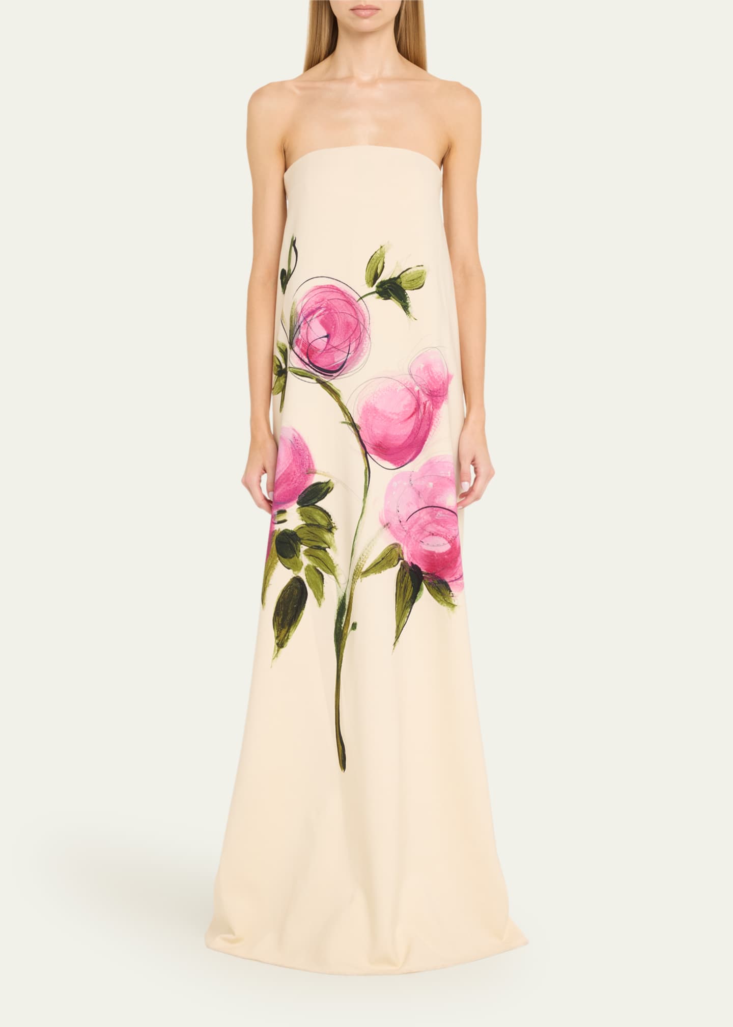 Oscar de la Renta Strapless Painted Roses Wool Gown Image 2 of 5