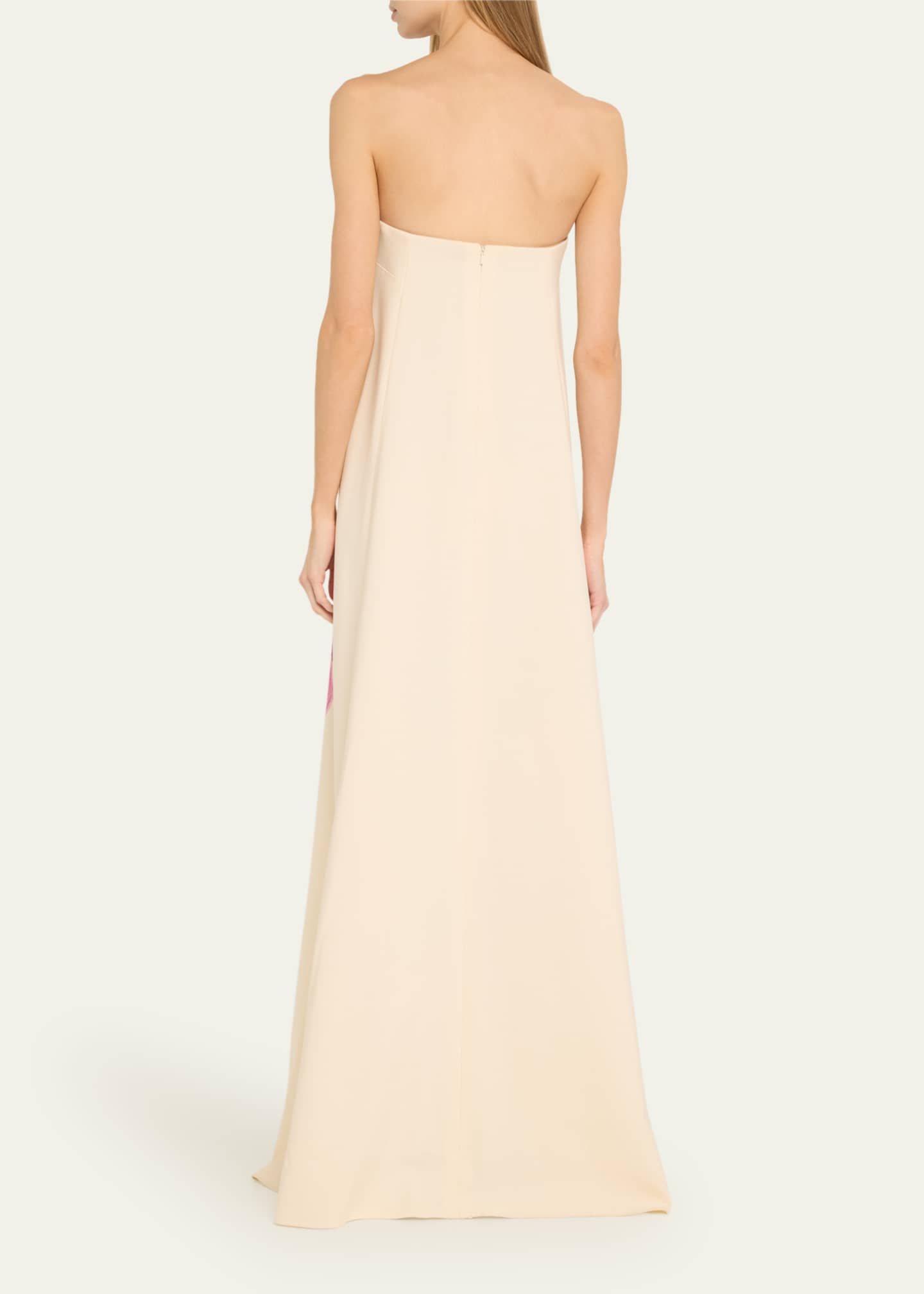 Oscar de la Renta Strapless Painted Roses Wool Gown Image 3 of 5