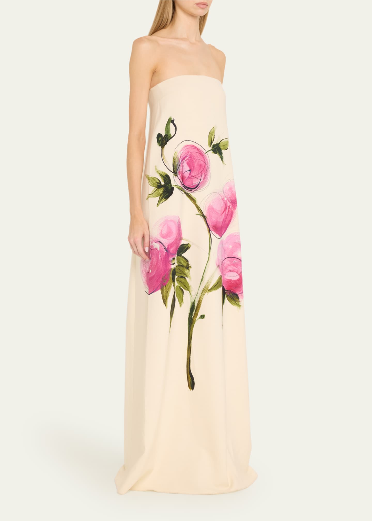 Oscar de la Renta Strapless Painted Roses Wool Gown Image 4 of 5