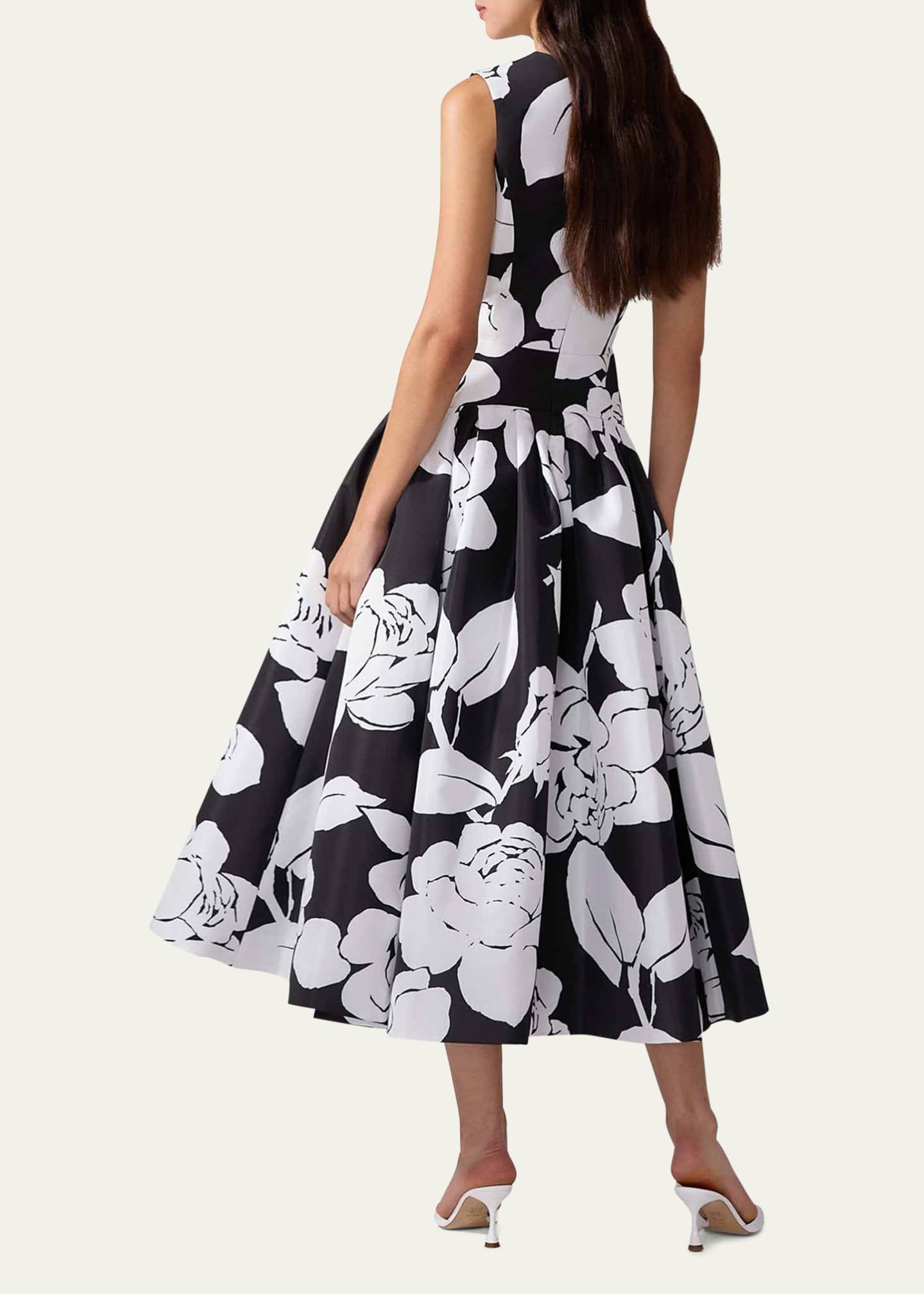 Carolina Herrera Floral-Print Sleeveless Drop-Waist Midi Dress Image 3 of 3