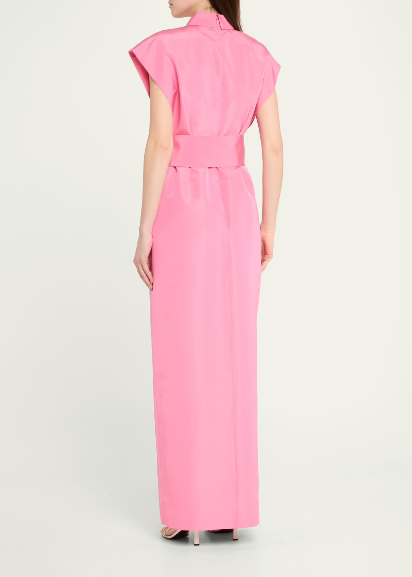 Carolina Herrera Cap-Sleeve Belted Column Trench Gown Image 3 of 5