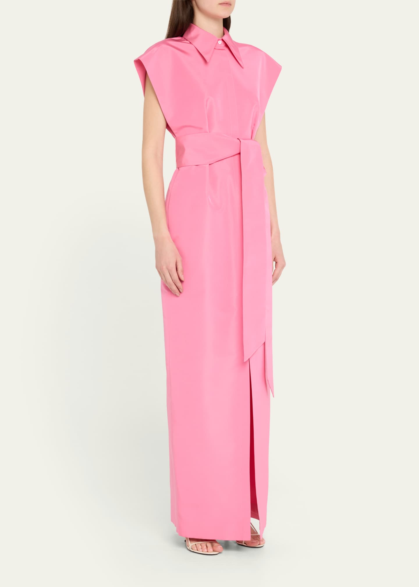 Carolina Herrera Cap-Sleeve Belted Column Trench Gown Image 4 of 5