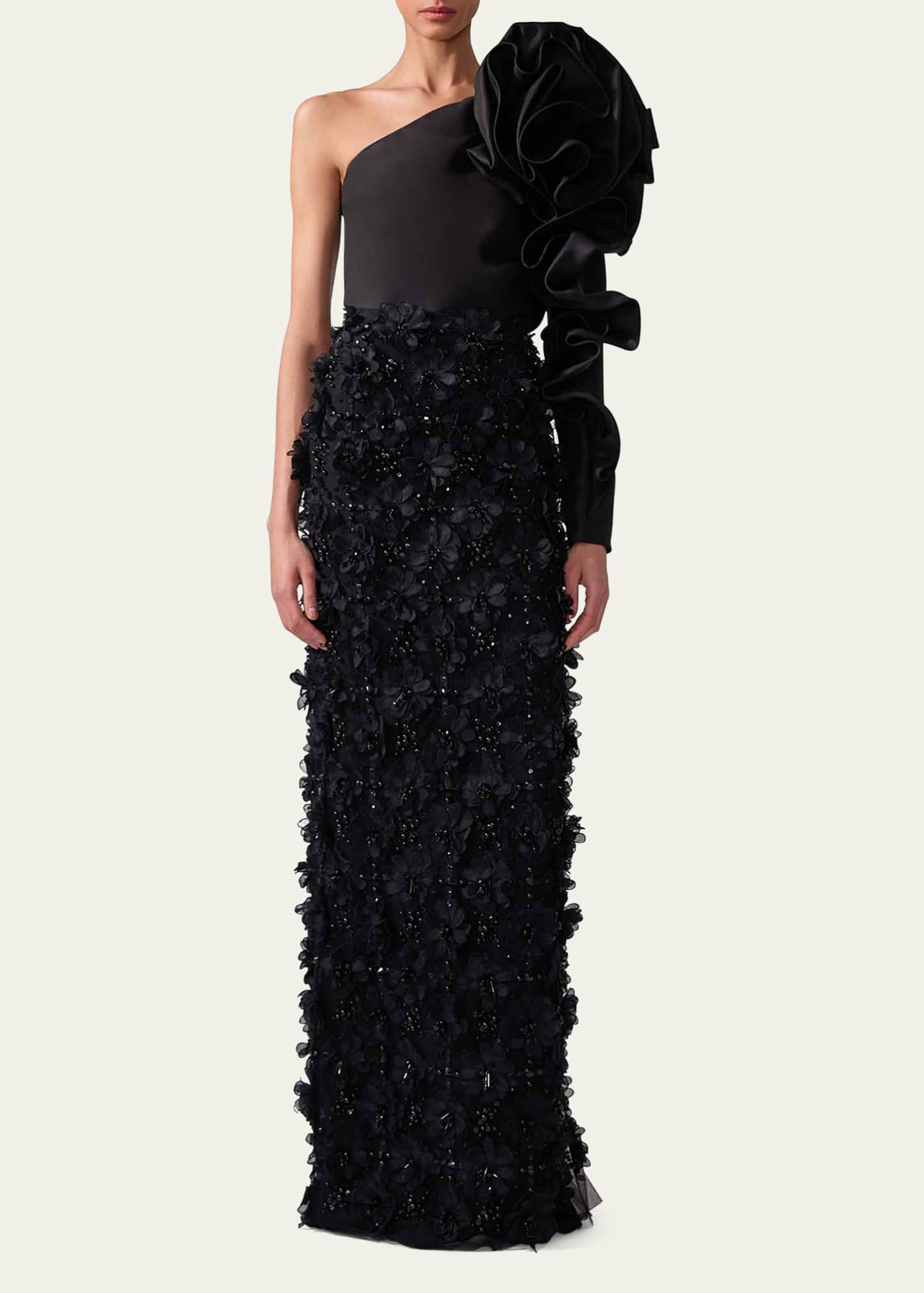 Carolina Herrera Flower Embellished Maxi Column Skirt Image 2 of 3