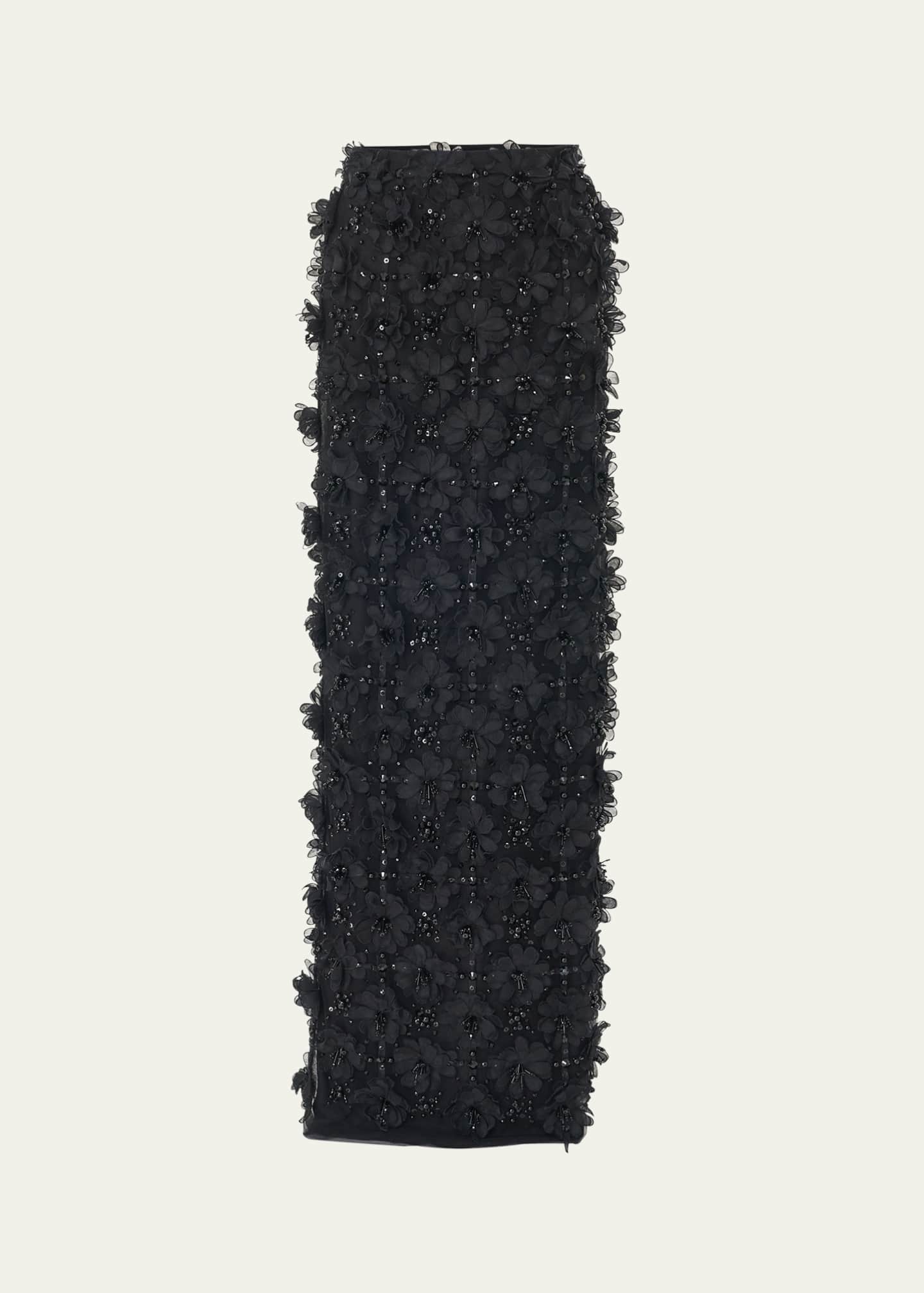 Carolina Herrera Flower Embellished Maxi Column Skirt Image 1 of 3