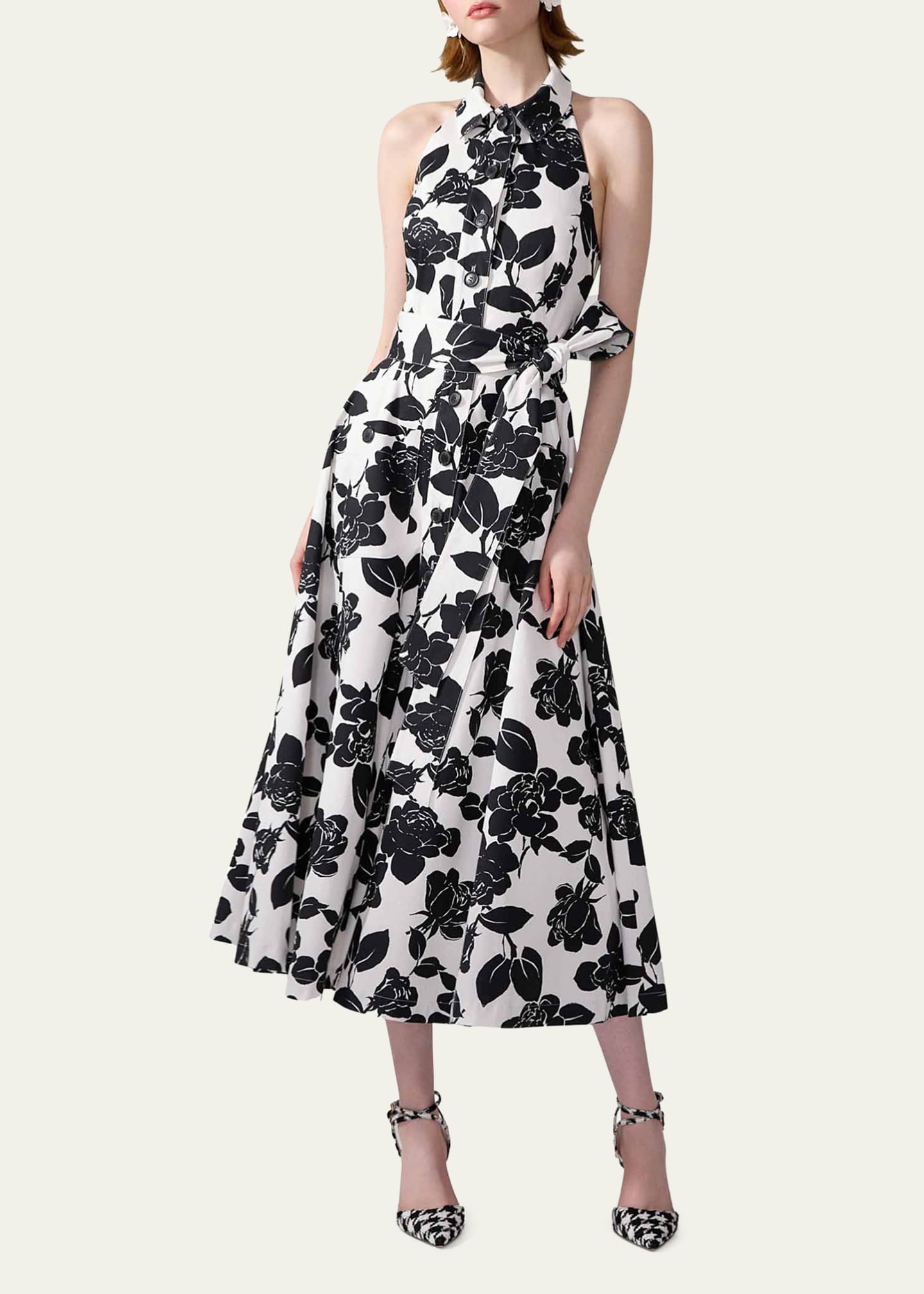 Carolina Herrera Collared Halter Button-Front Midi Dress Image 2 of 3