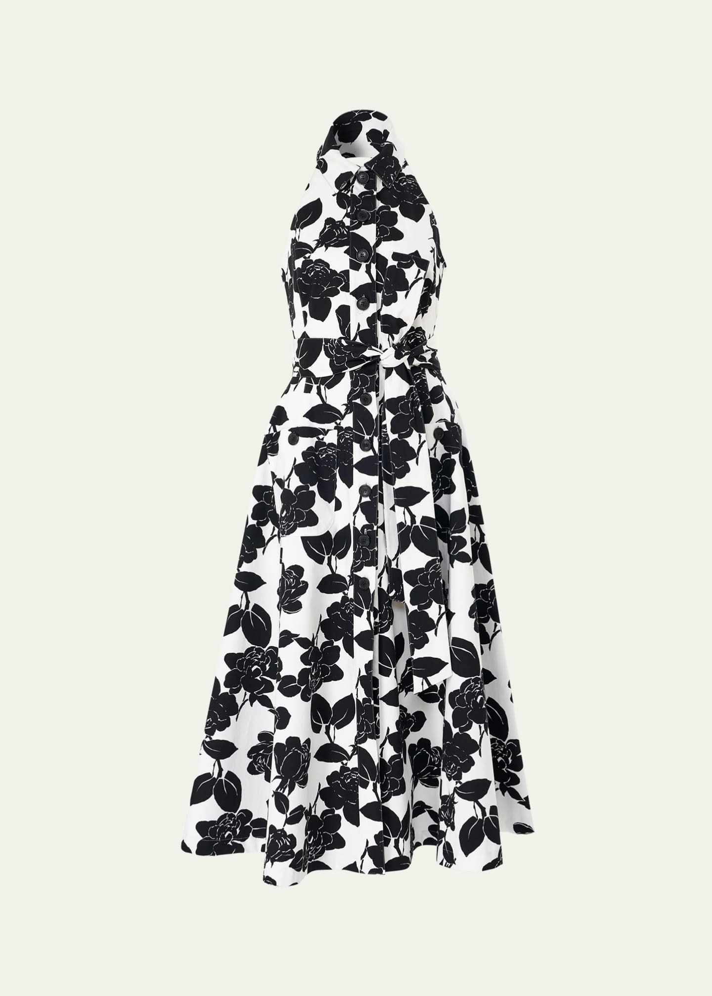Carolina Herrera Collared Halter Button-Front Midi Dress Image 1 of 3