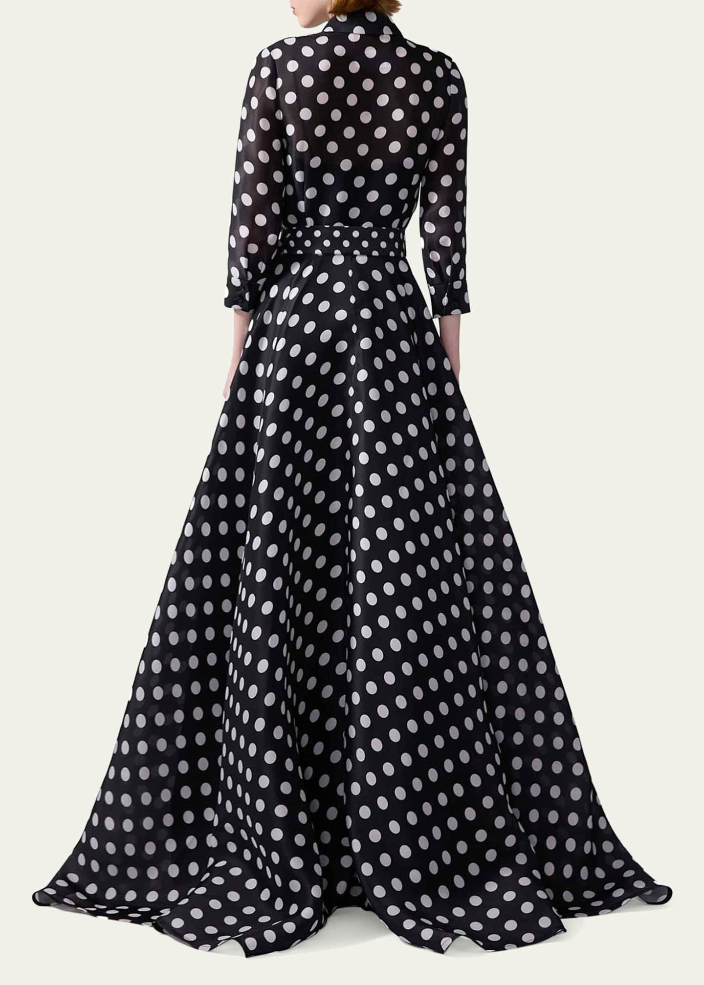 Carolina Herrera Polka-Dot Silk 3/4-Sleeve Trench Gown Image 3 of 4