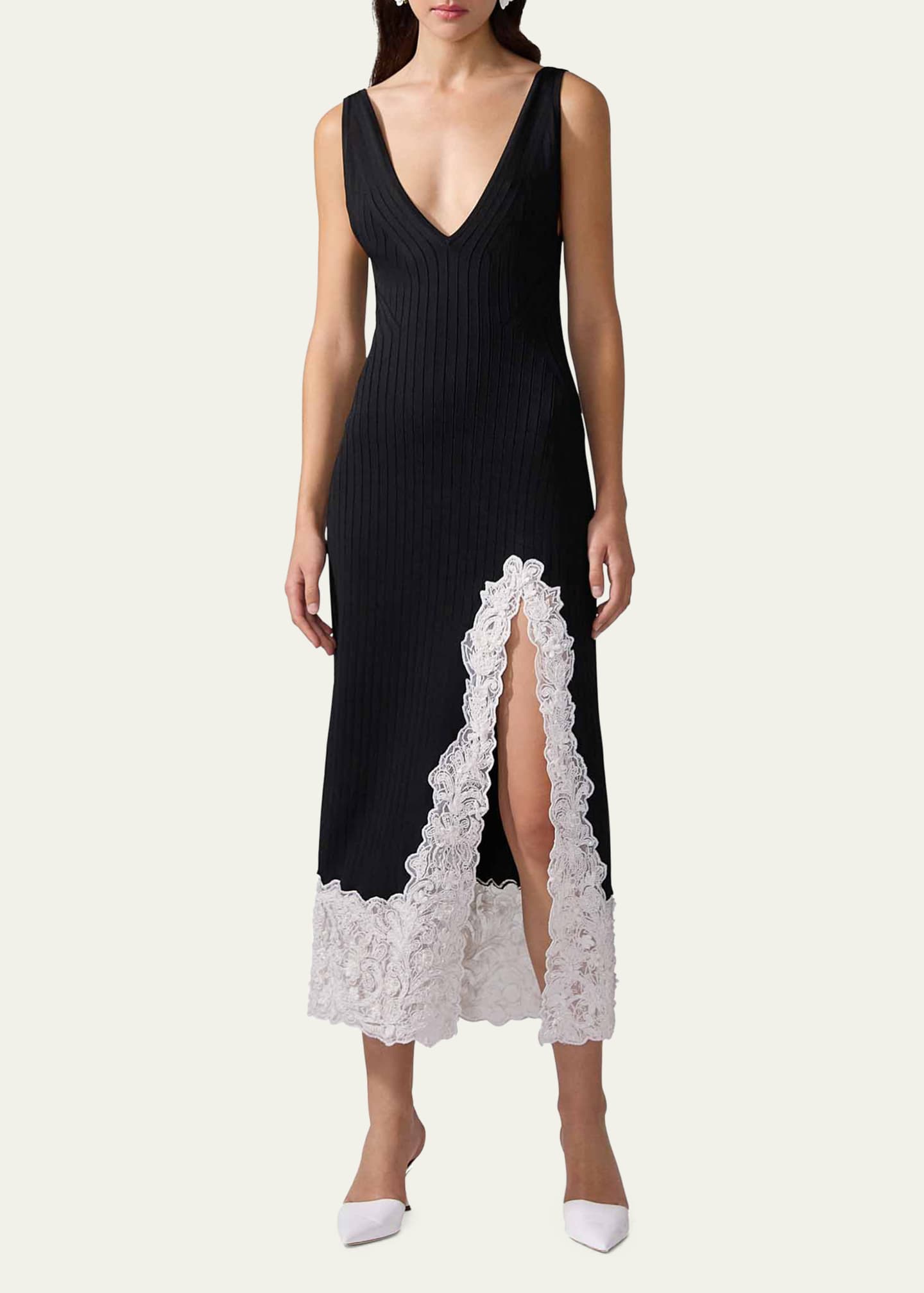 Carolina Herrera Lace-Slit Rib Slip Dress Image 2 of 3
