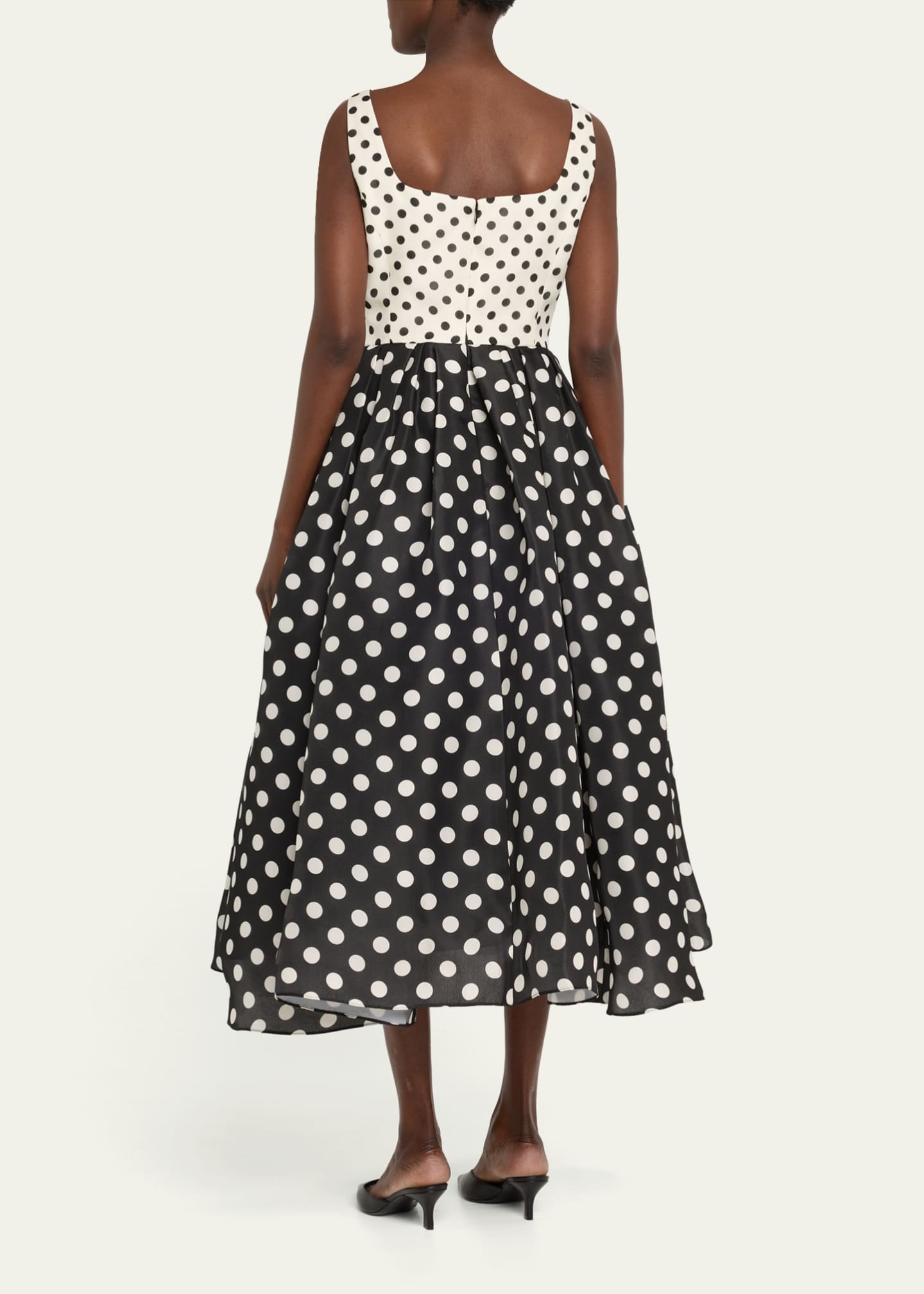 Carolina Herrera Polka-Dot Flower Sleeveless Tea-Length Dress Image 3 of 5