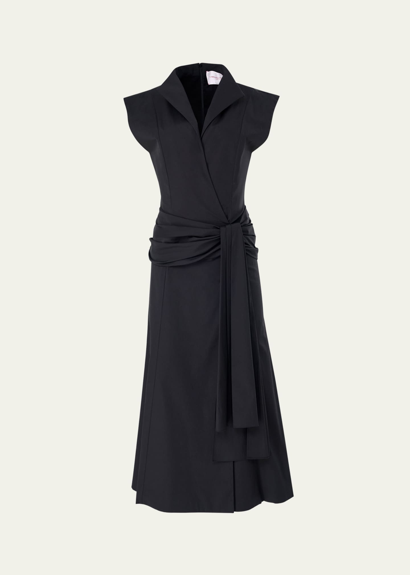 Carolina Herrera Cap-Sleeve Hip-Sash Midi Wrap Dress Image 1 of 3