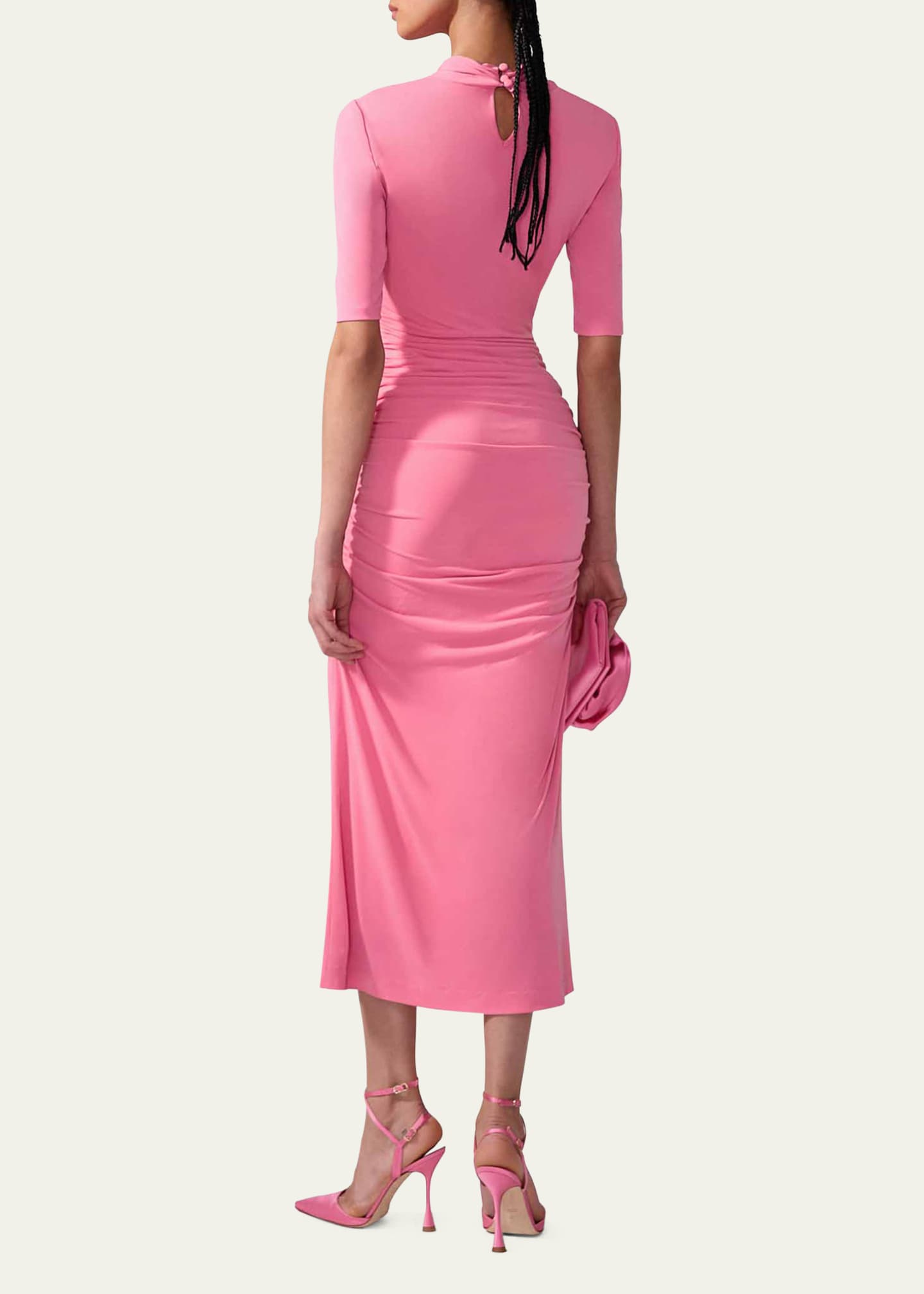 Carolina Herrera Twisted-Neck Ruched Midi Dress Image 3 of 3