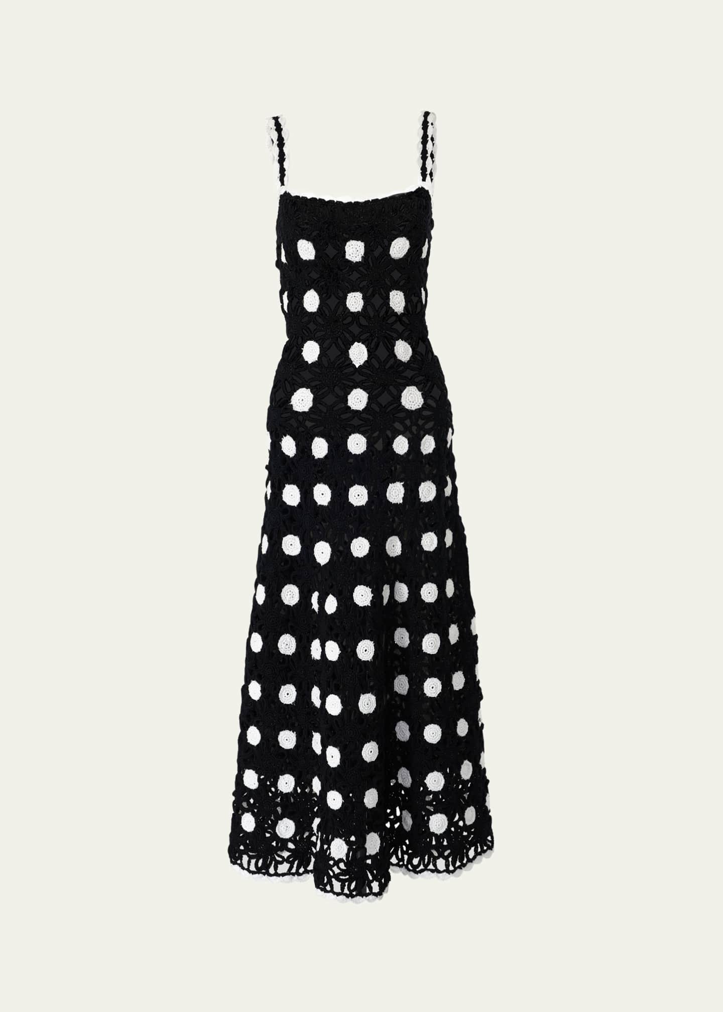Carolina Herrera Polka-Dot Crochet-Knit Sleeveless Midi Dress Image 1 of 4